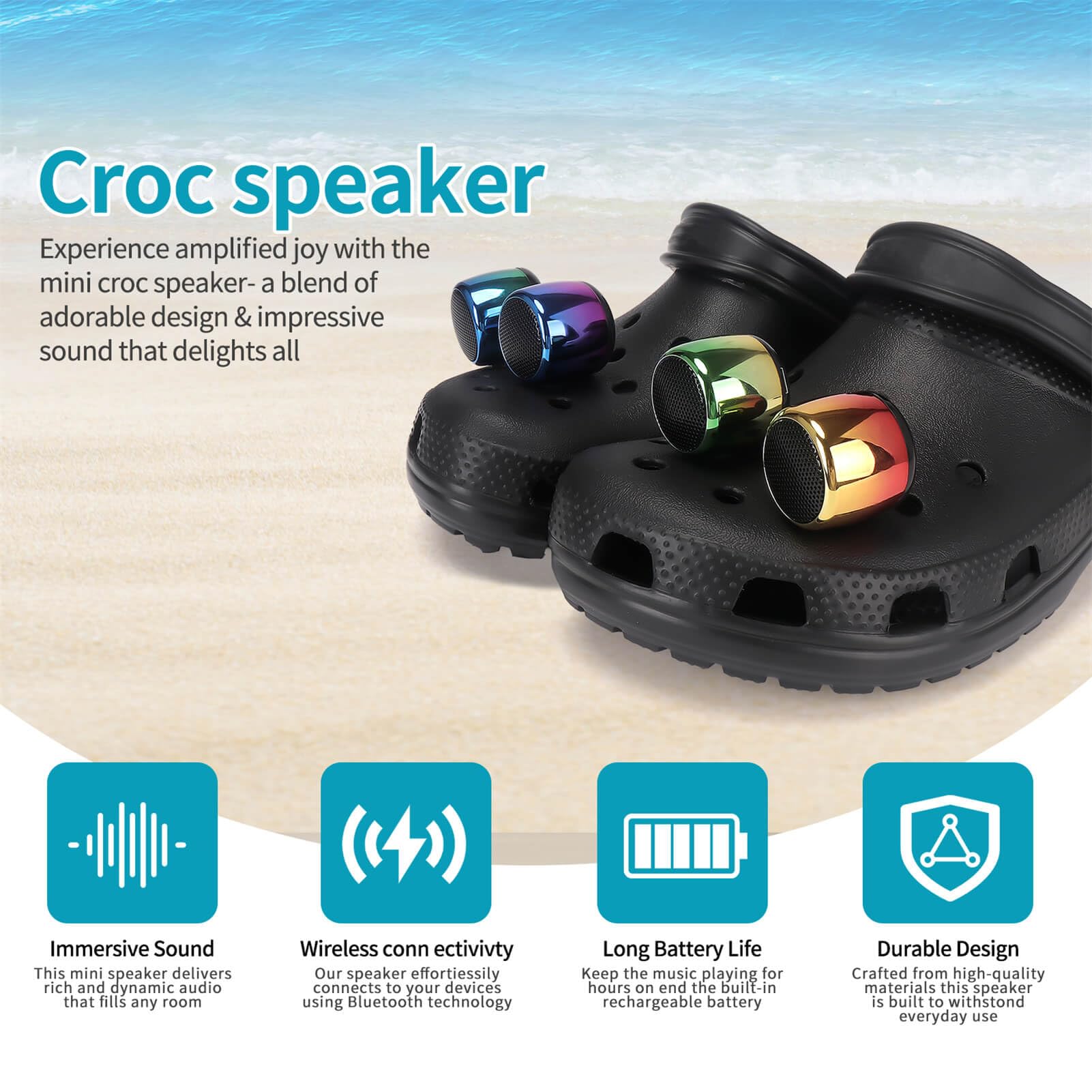 Uueenn Croc Speaker, Mini Speaker For Croc, Halloween Mini Speaker, Bluetooth Croc Charm, Green Yellow Fade