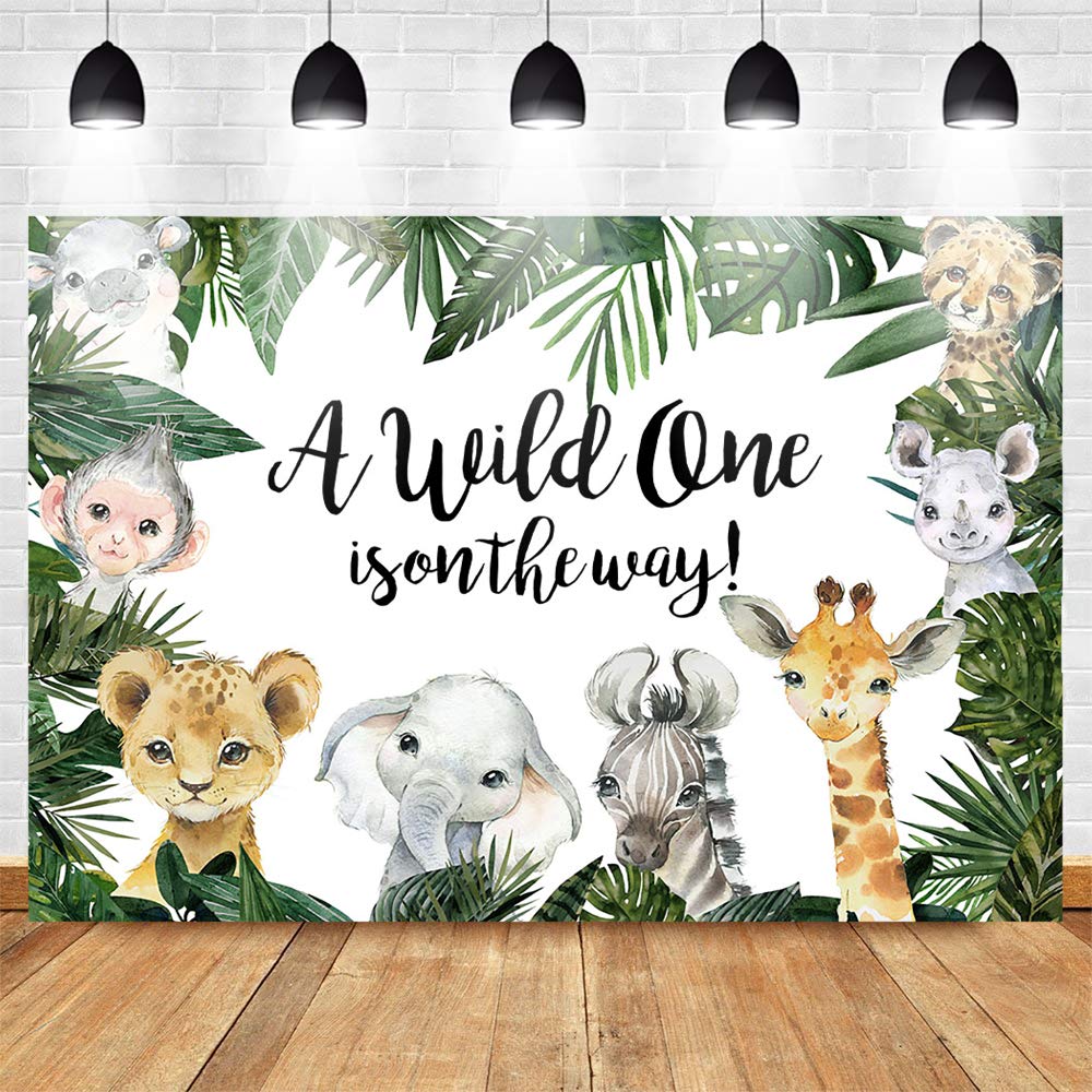 Mocsicka Safari Baby Shower Backdrop Jungle Animals Background Tropical Zoo Animals Party Cake Table Decoration Photo Booth Prop