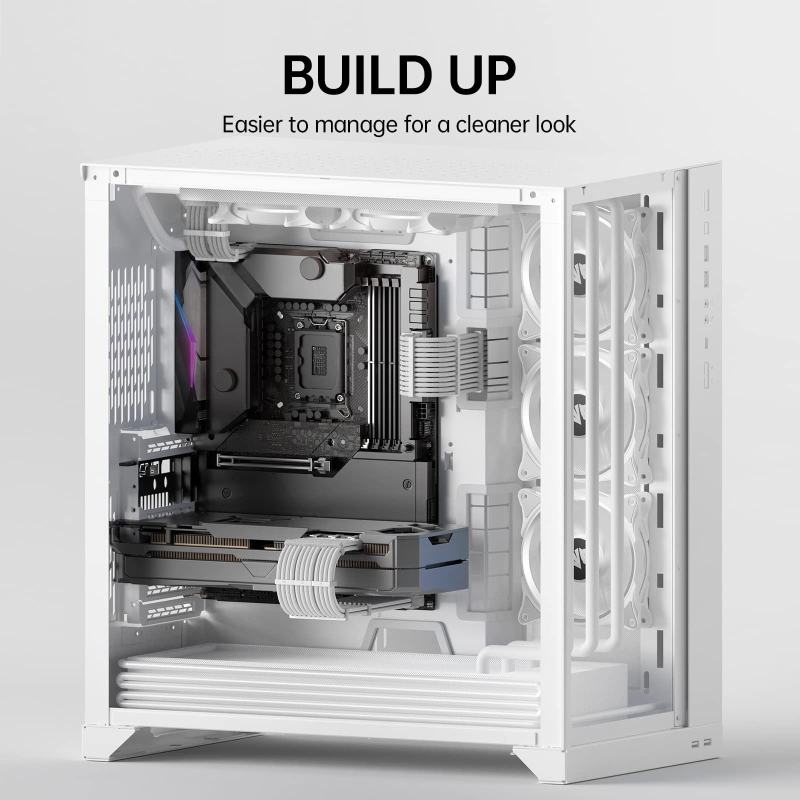 Asiahorse Power Supply Sleeved Cable, 16 Awg Psu Extension Cable Kit Of White Connector, 1X24Pin/2X4+4 Eps/3X6+2 Pci E, 30Cm Len