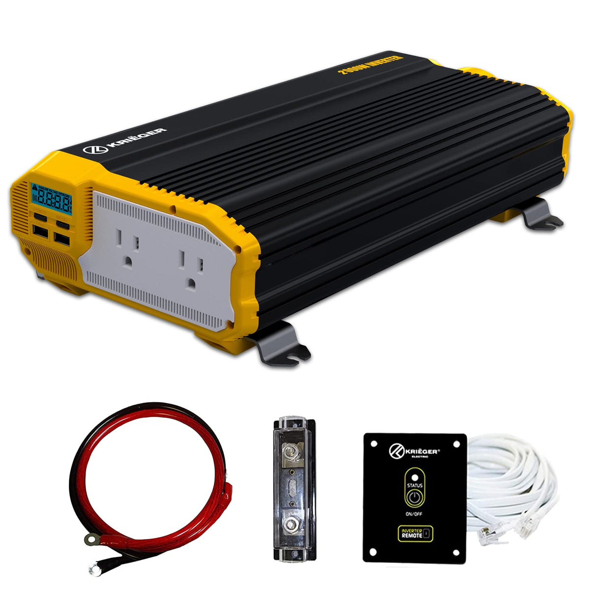 Krieger 2000 Watts Power Inverter 12V To 110V, Modified Sine Wave Car Inverter, Dual 110 Volt Ac Outlets, Dc To Ac Converter Wit