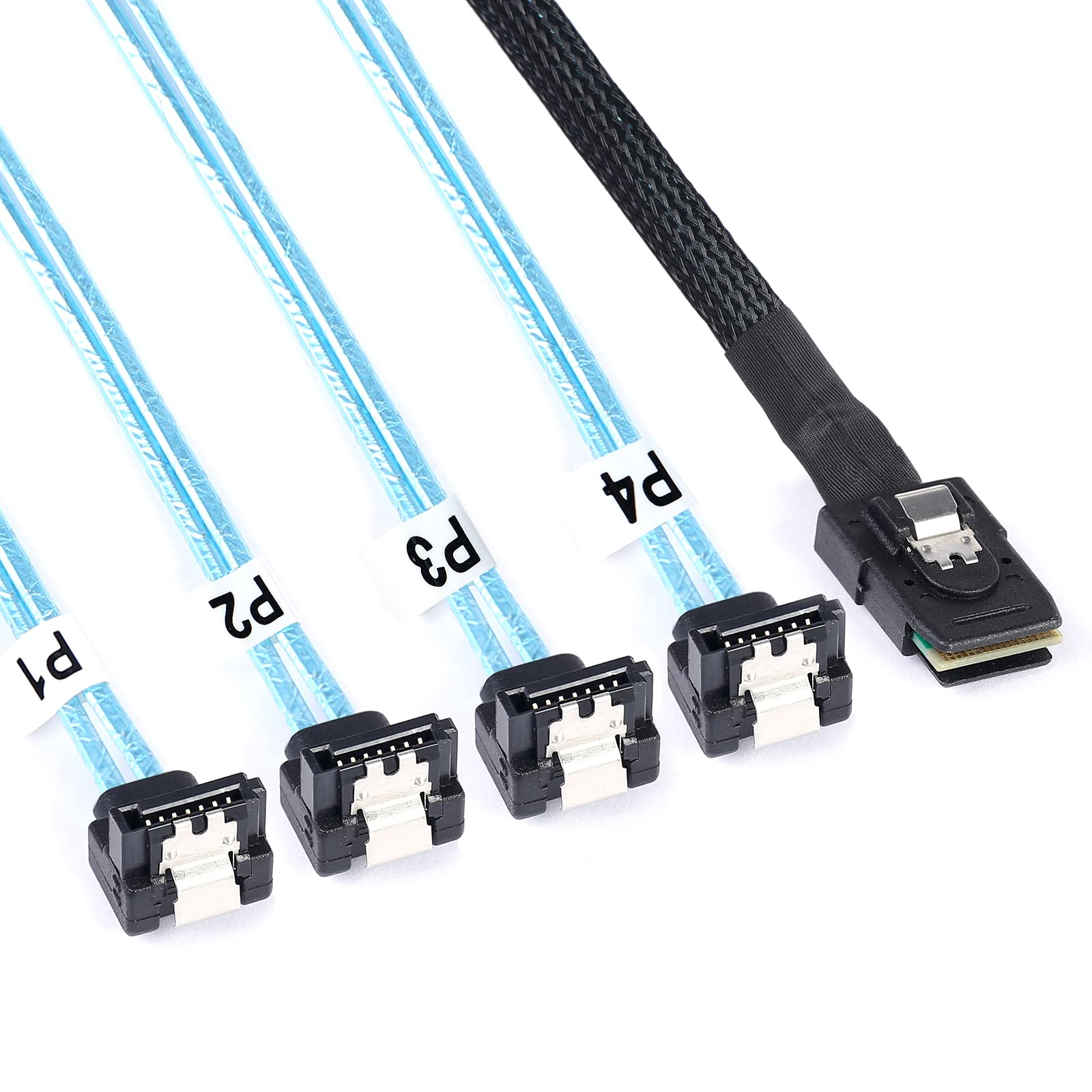 Adcaudx 2Pack Mini Sas To Sata Cable 0.5M Sff 8087 To Sata Breakout Cable Sff 8087 To 4 Sata 90 Degree Right Angle Mini Sas Cont