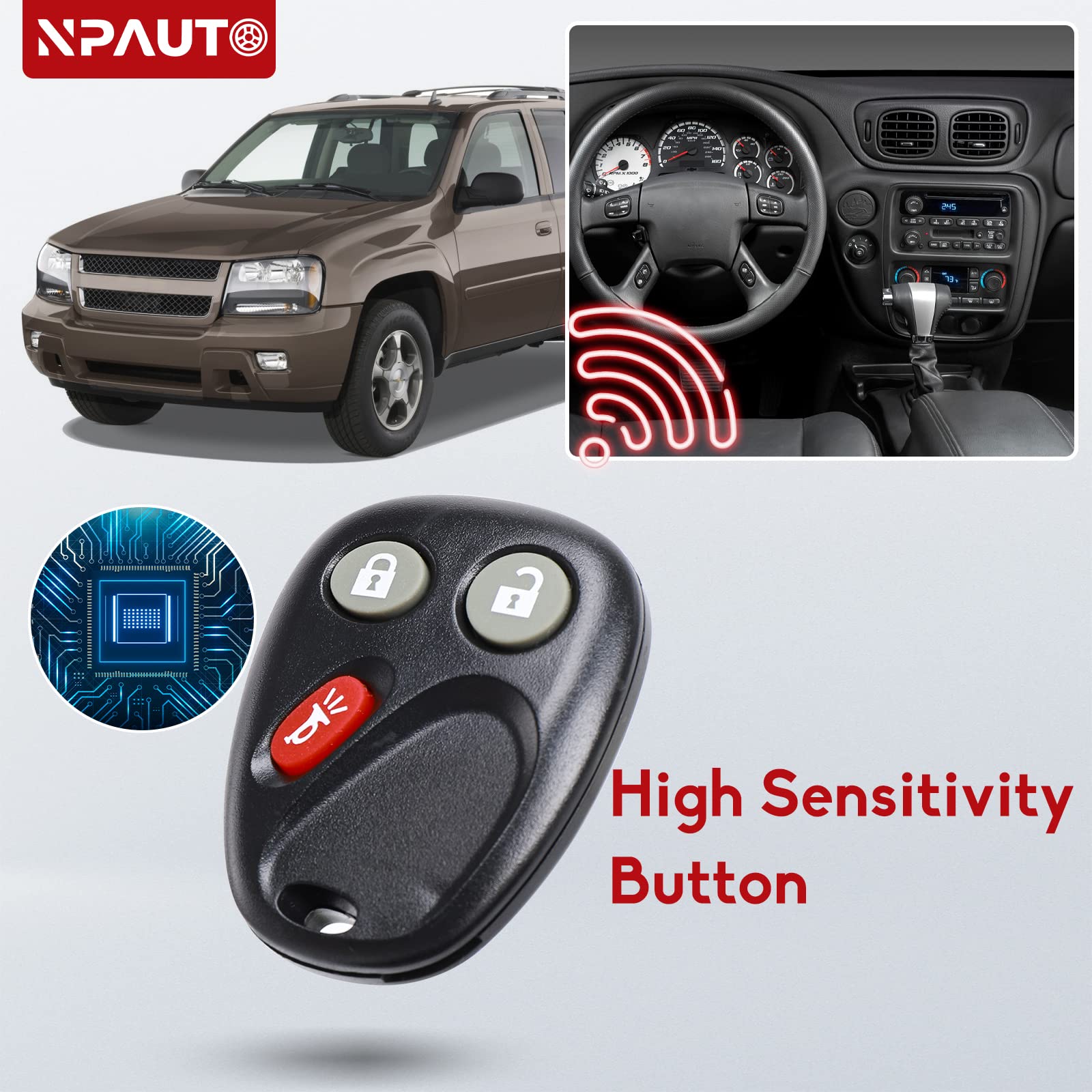 Npauto Key Fob Fits For Chevy Trailblazer Gmc Envoy 2002 2003 2004 2005 2006 2007 2008 2009, Buick Rainier 04 07, Isuzu Ascender