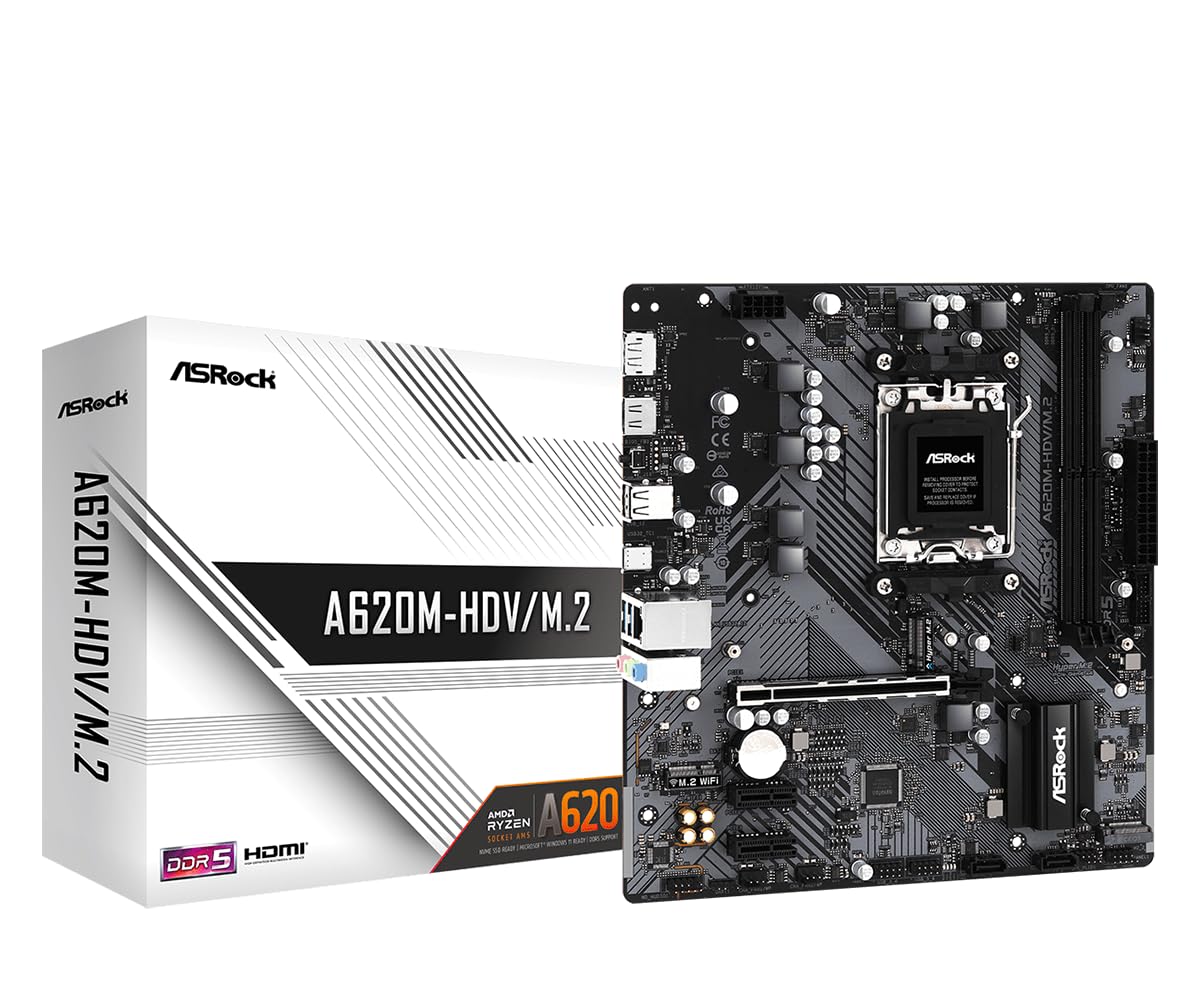 ASROCK A620MHDV/M.2 Supports AMD Socket AM5 Ryzen 7000 Series Processors