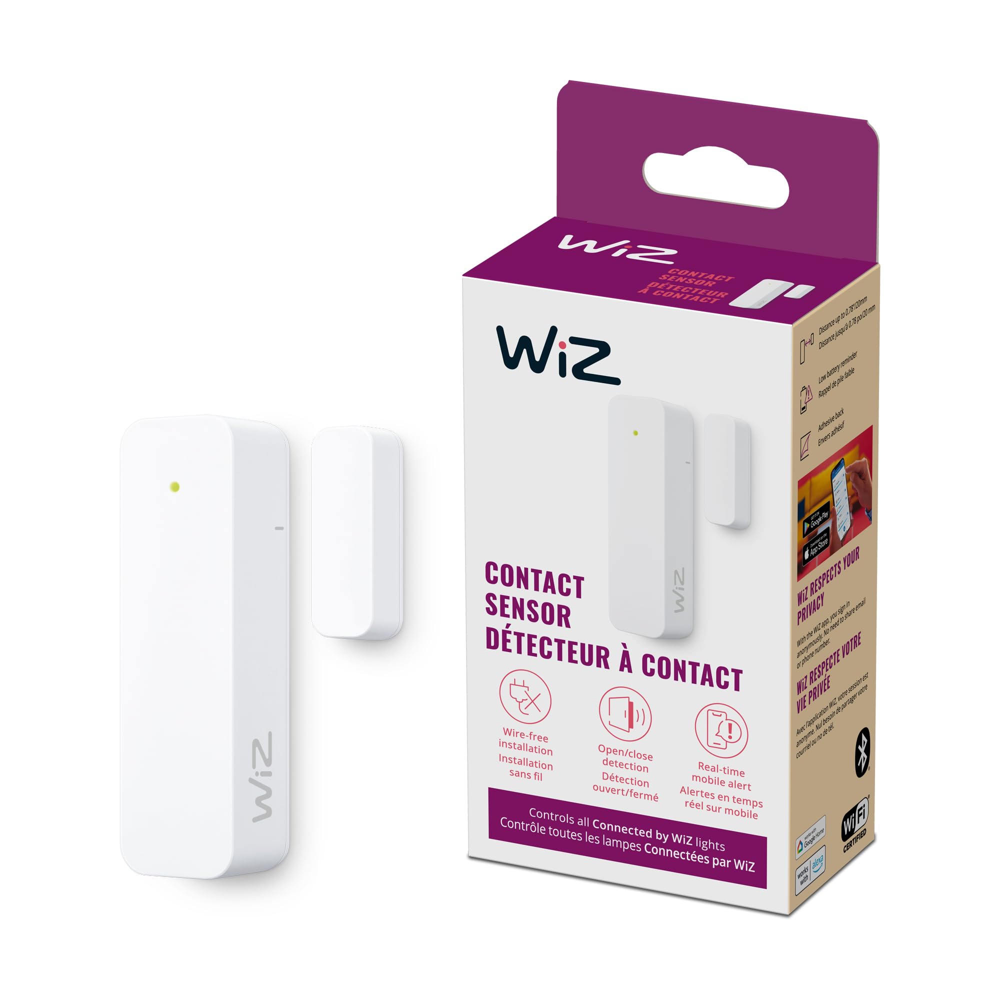 WiZ Connected Contact Sensor 1-Pack - Home Monitoring, Home Automation, Real-Time Alerts, Light Alarms, Easy Setup