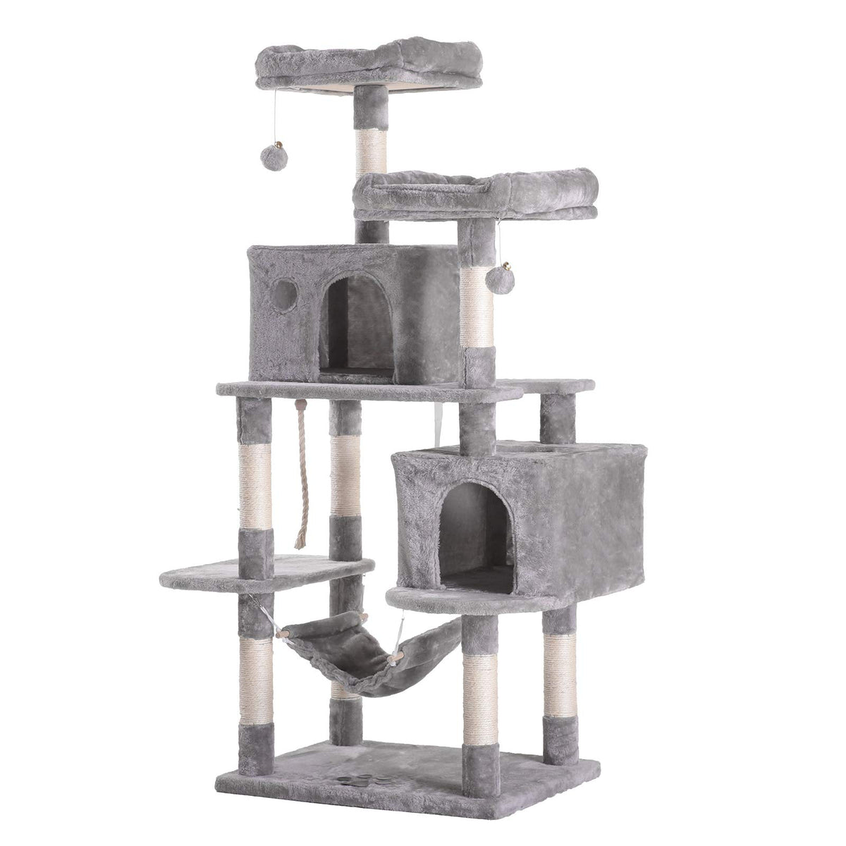 Hey Brother Large Multi Level Cat Tree Condo Furniture With Sisal Covered Scratching Posts, 2 Bigger Plush Condos, Perch Hammock