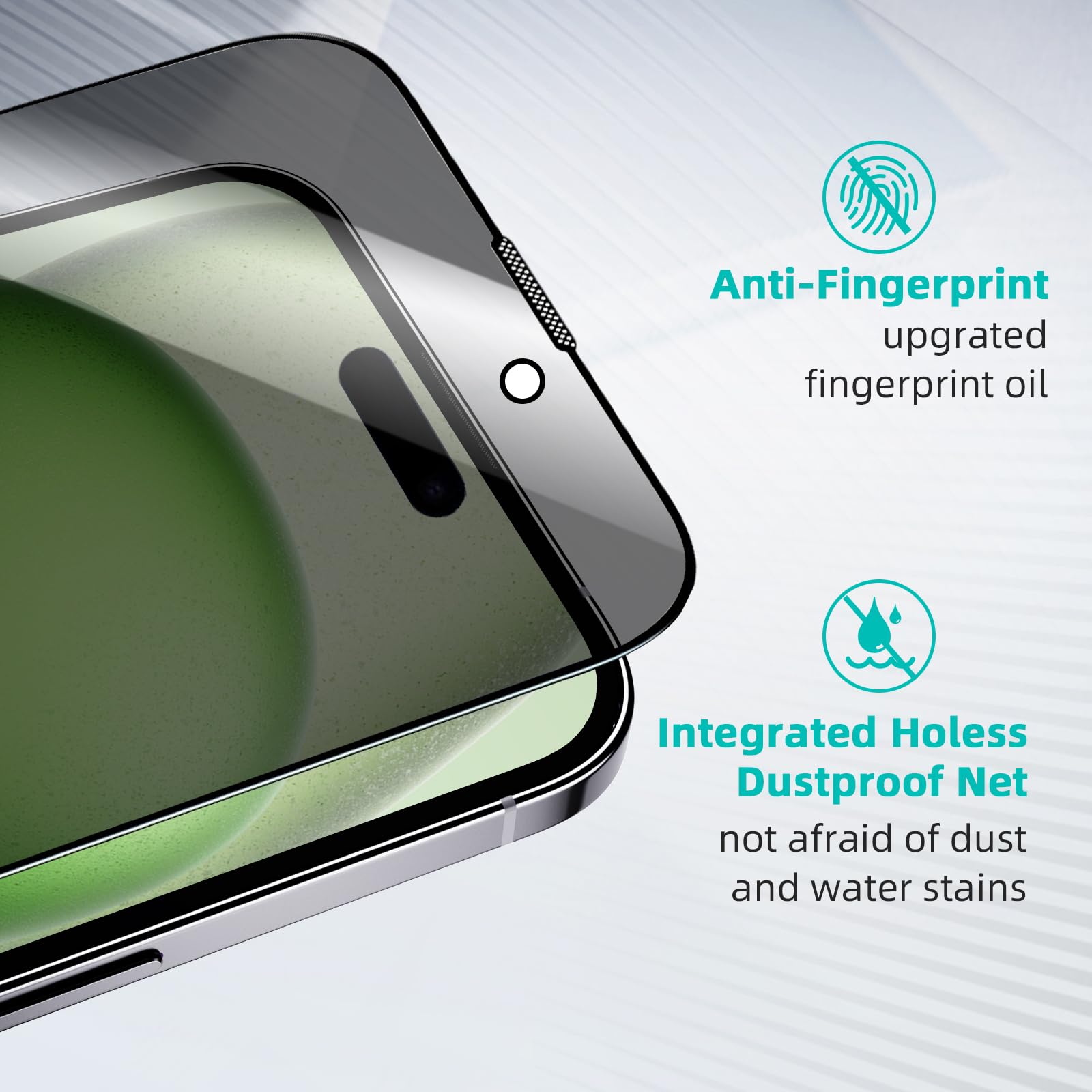 Avoar 2 Pack Privacy Screen Protector For Iphone 15, [Auto Alignment Kit] 6.1 Inch Tempered Full Screen Glass, Auto Dust Elimina