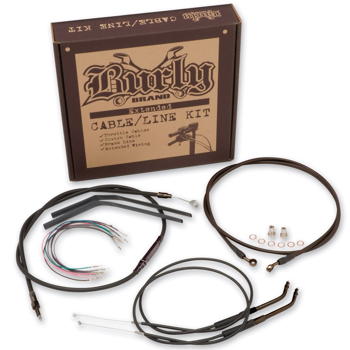 Burly Brand Black 16'' Ape Hanger Cable/Brake Kit B30 1013