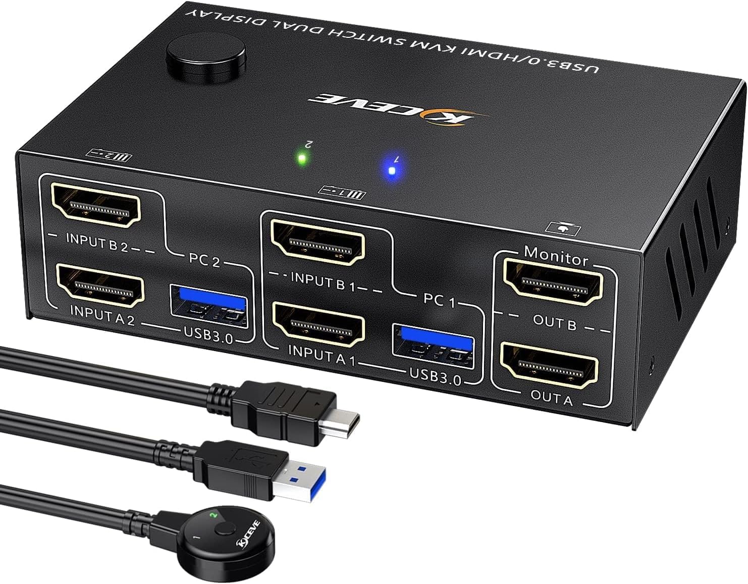 Usb 3.0 Hdmi Kvm Switch 2 Monitors 2 Computers 4K@60Hz 2K@144Hz, Edid Emulator, Camgeet Dual Monitor Kvm Switch For 2 Computers