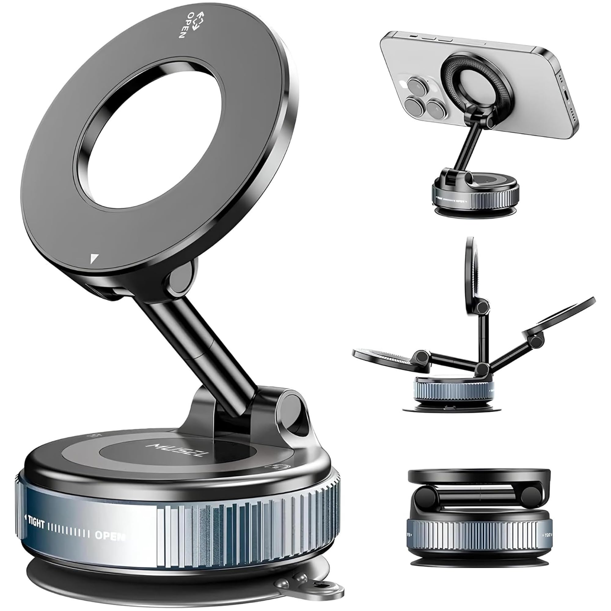 MUSEL Car Phone Holder for MagSafe [88LBS Strong Suction & 24 N55 Magnets] 360 Adjustable Car Phone Mount, Phone Holders for You