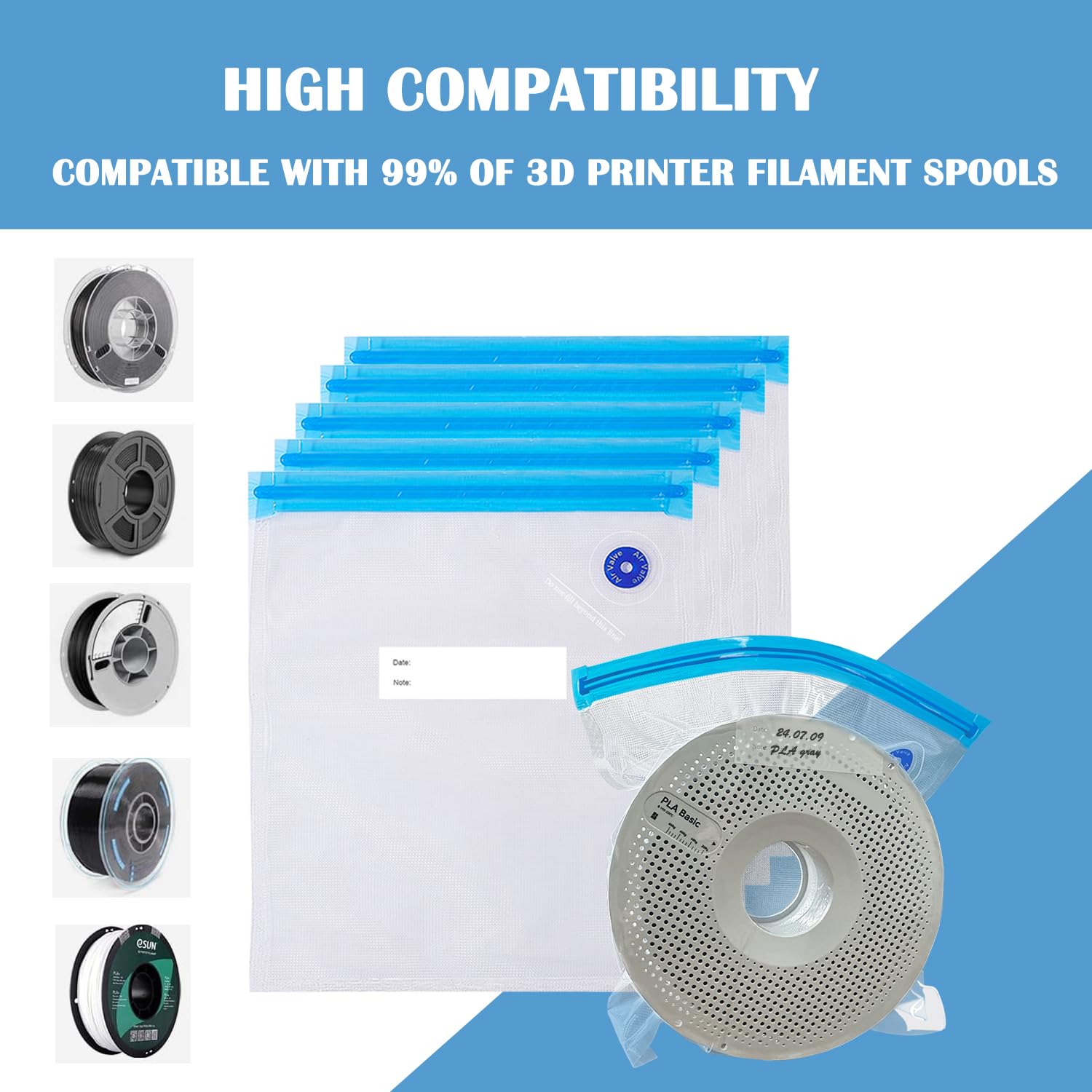 Filament Storage Bags Vacuum Kit, Tiopy 20Pcs 3D Printer Filament Sealed Bags With 20Pcs Desiccants/Seal Clip/Hand Pump, Perfect