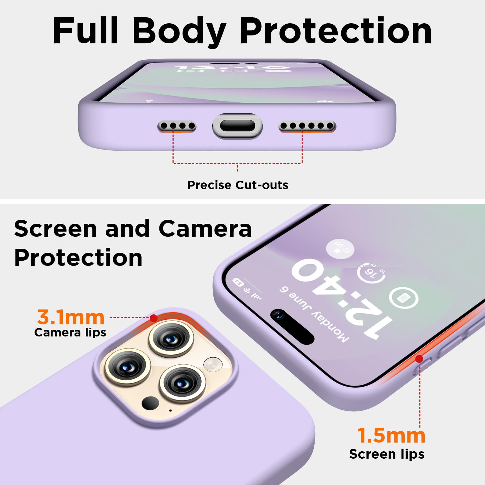 Coffker Compatible With Iphone 15 Pro Max Case, Liquid Silicone Case, Full Body Shockproof Protective Cover Slim Thin Phone Case