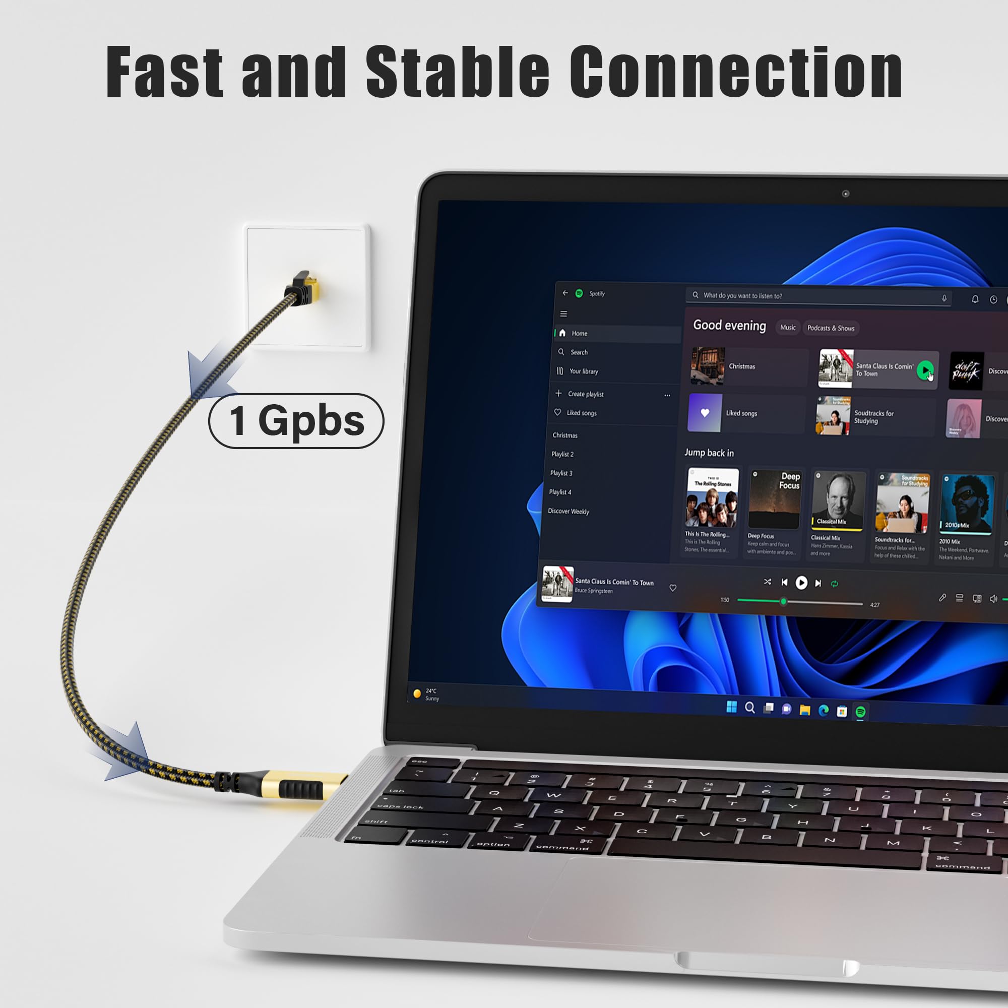 Mygatti Usb A To Ethernet Adapter Cable 2 Ft, Upgrade Usb A To Rj45 Cable, Gold Plated Connector, Nylon Braided, Gigabit Lan Net