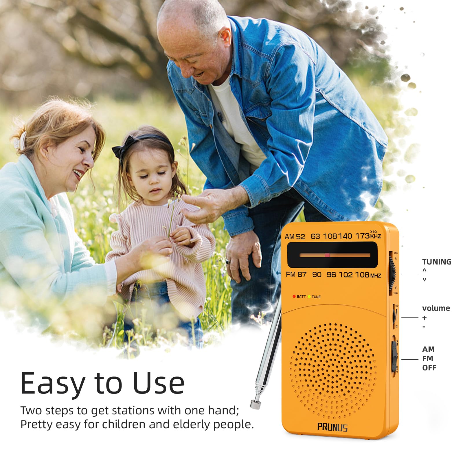 Prunus J 166 Portable Radio Am Fm, Battery Operated Radio With Tuning Light, Back Clip, Excellent Reception, Am Fm Radio Portabl