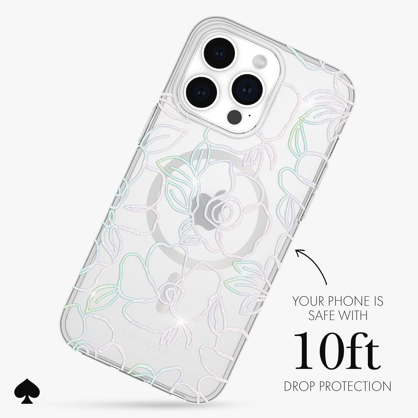 Kate Spade New York Iphone 15 Pro Max Case, Compatible With Magsafe   Modern Floral Silver