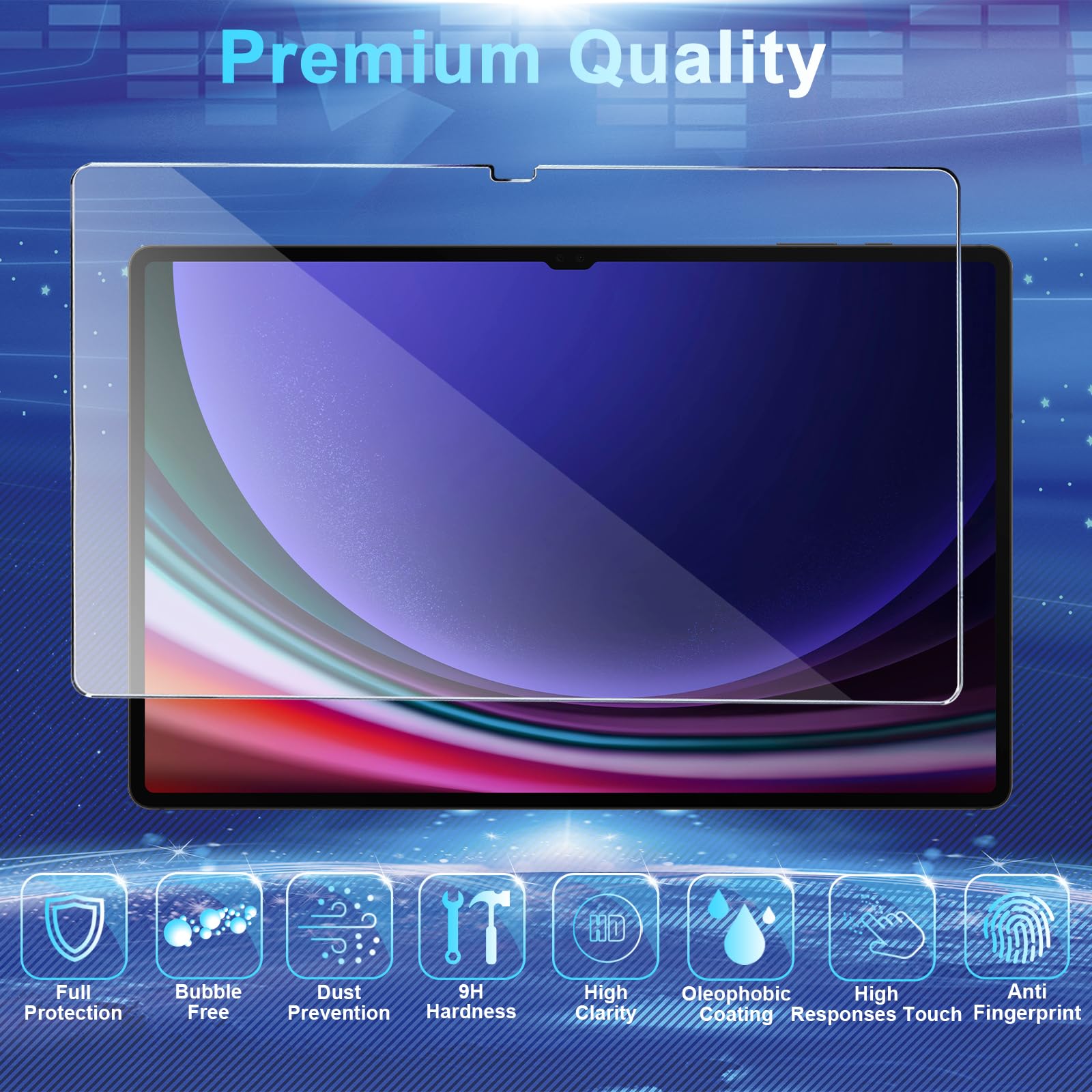 Cwqzguf 2 Pack Galaxy Tab S9 Ultra/S8 Ultra 14.6 Inch Tempered Glass Screen Protector, 9H Hardness, High Clarity, Anti Shatter,