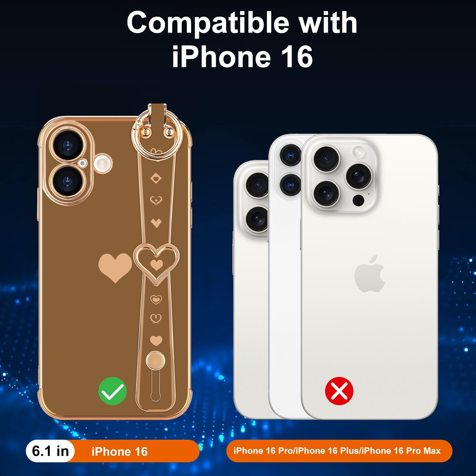 Llz.Coque For Iphone 16 Case With Strap For Women Girls [2   Screen Protectors], Cute Love Hearts Design, Wristband Kickstand Lu