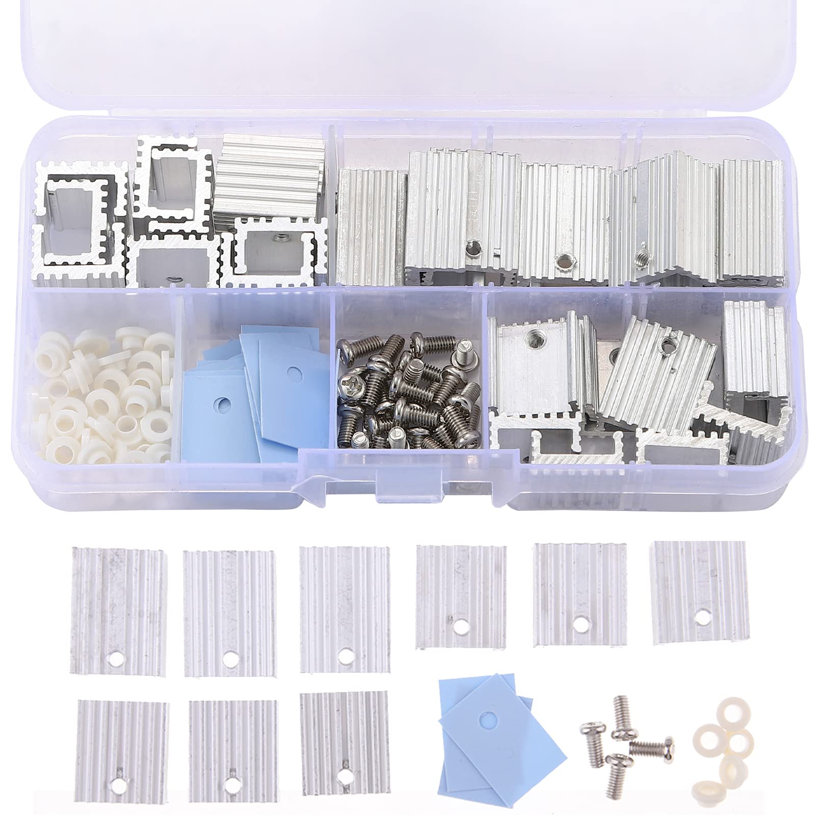 Jienk 30Pcs To 220 Aluminum Heatsink & Insulator/Mounting Kits For Mosfet Transistor, 3 Different Size To 220 Heatsink 10 Each+