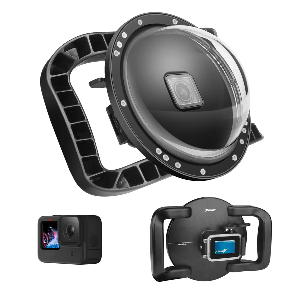 Shoot Dome Port For Gopro Hero 12/11 /10/9 Black   Upgraded Coating Film For Anti Scratch, Dual Handle Stabilizer Floating Grip,