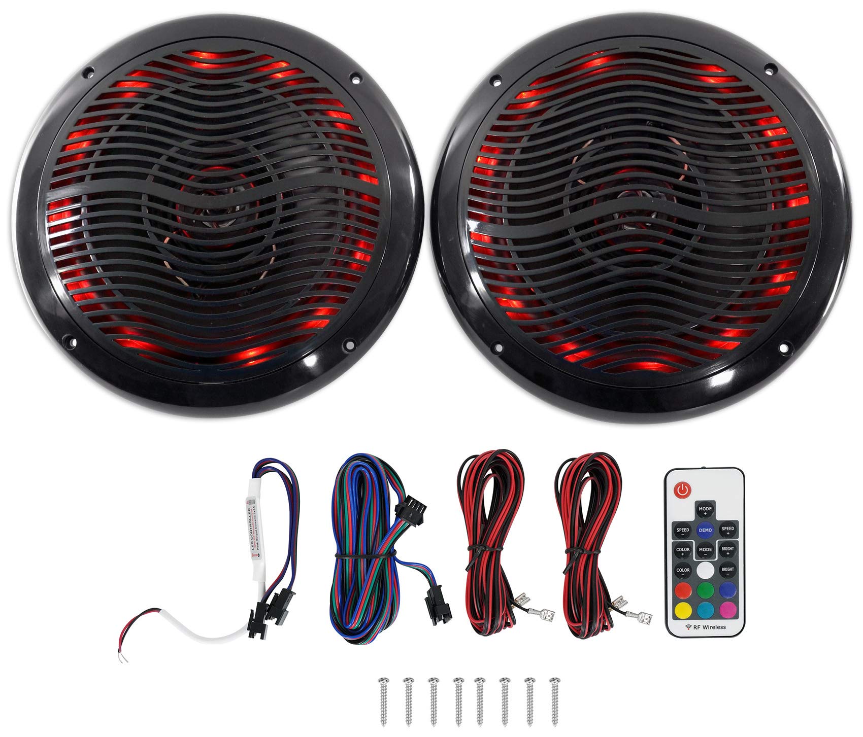 Rockville RMC80LB 8 800W Peak/200W RMS 2-Way Black Marine Speakers, Waterproof, UV-Resistant, Multi-Color LED w/Remote for Boats