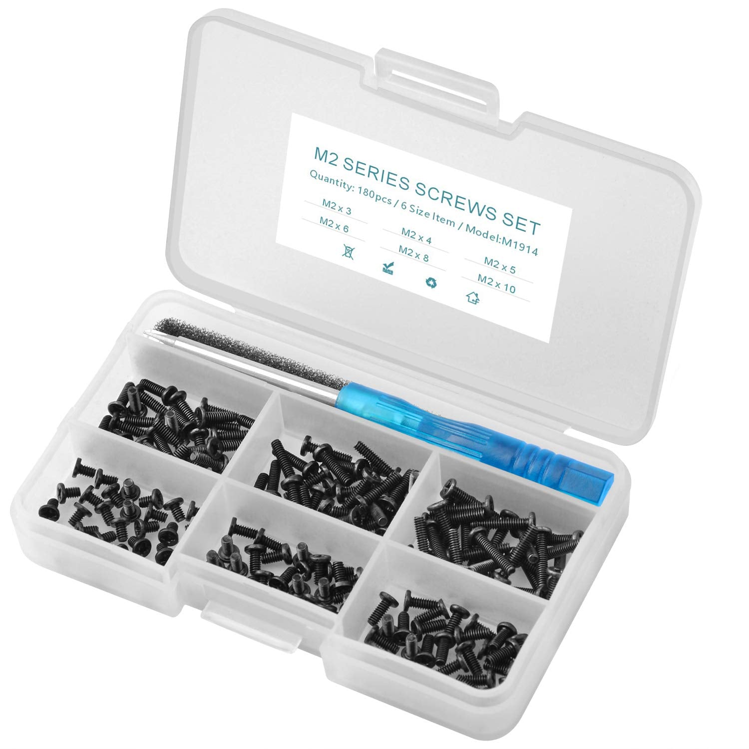 180Pcs M2.0 Series Laptop Screws Notebook Screws Set Kit For Laptop Notebook And Ssd Hdd Dvd-Rw, M2 X 3Mm/4Mm/5Mm/6Mm/8Mm/10Mm,6