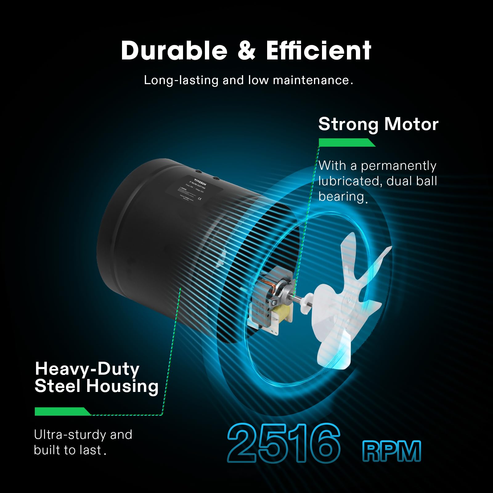 Vivosun Inline Booster Duct Fan 8420 Cfm, Hvac Exhaust Ventilation Fan With Low Noise For Basements, Bathrooms, Kitchens, Attics