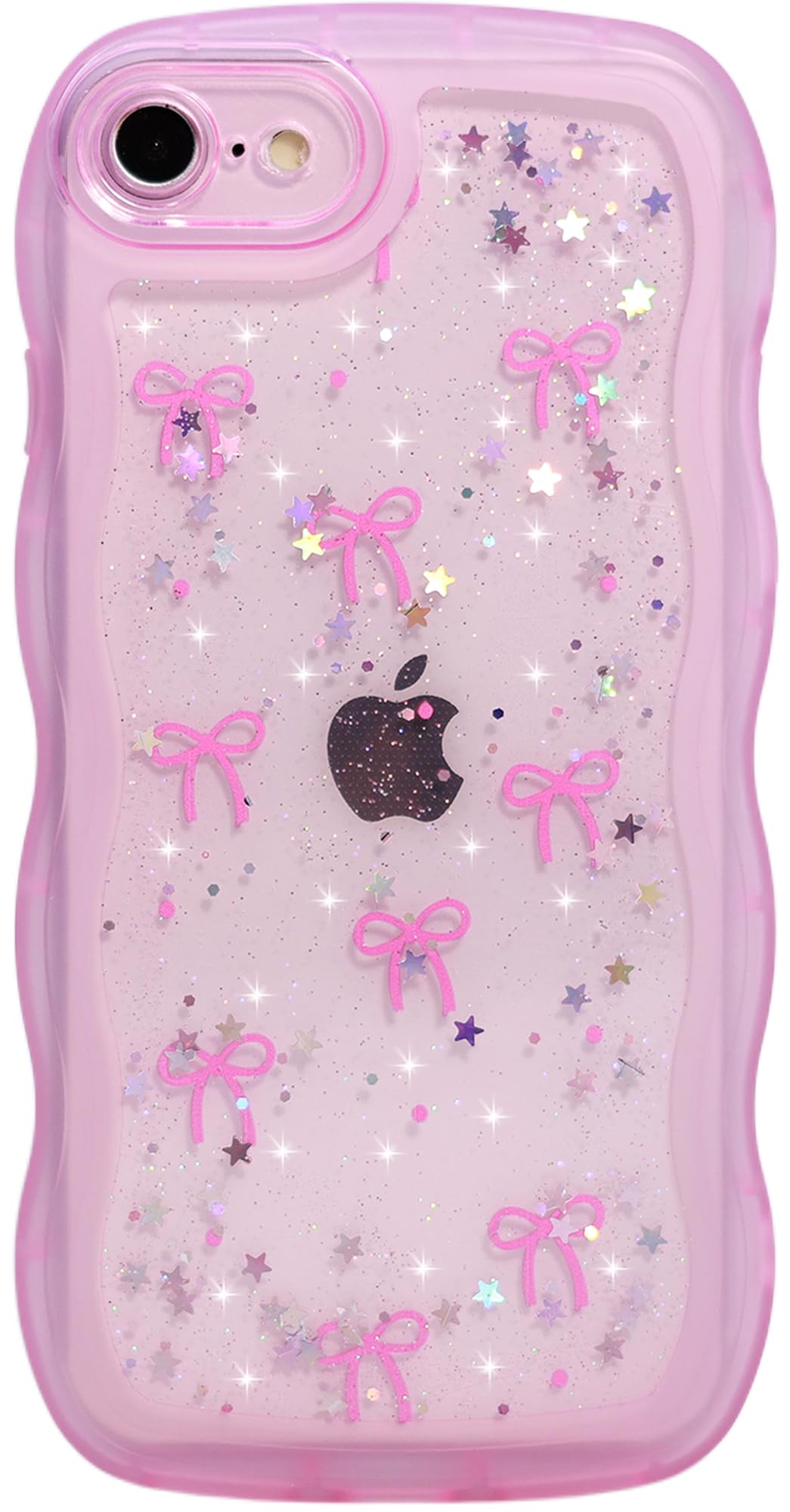 Qokey for iPhone SE(2020/2022)/8/7 Case - Glitter Star & Curved Edge Handle Grip Design, Military-Grade Shockproof Clear TPU Cov