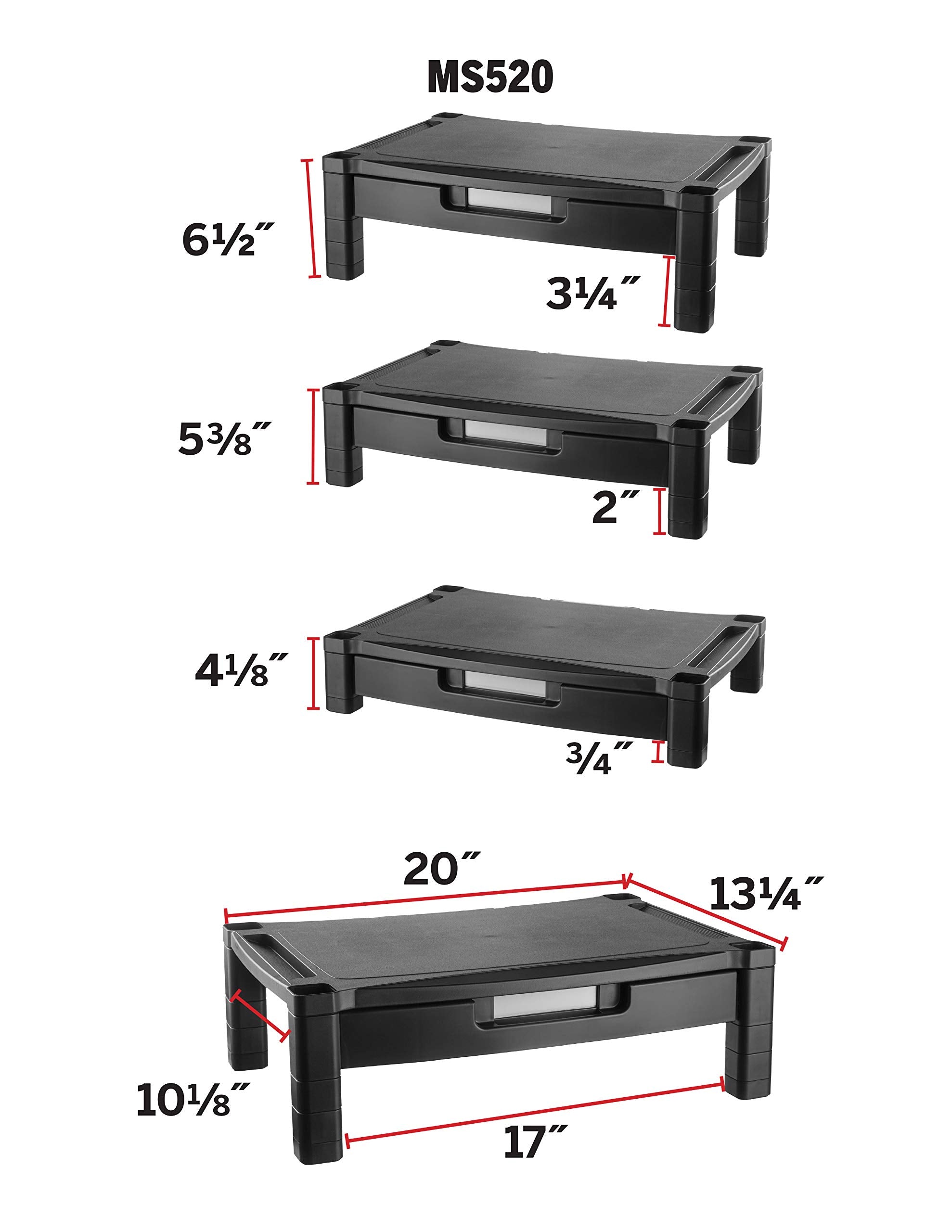 Kantek Extra Wide Height Adjustable Computer Monitor Stand Organizer For Large Widescreen Monitors, Removable Organizing Drawer,