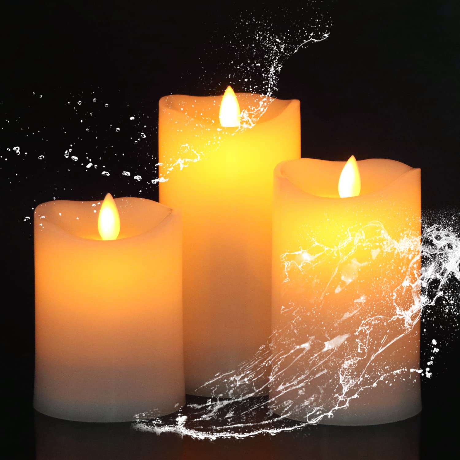Eldnacele Waterproof Outdoor Flameless Candles With Remote Control, Battery Operated Flickering Led Pillar Candles For Indoor Ou