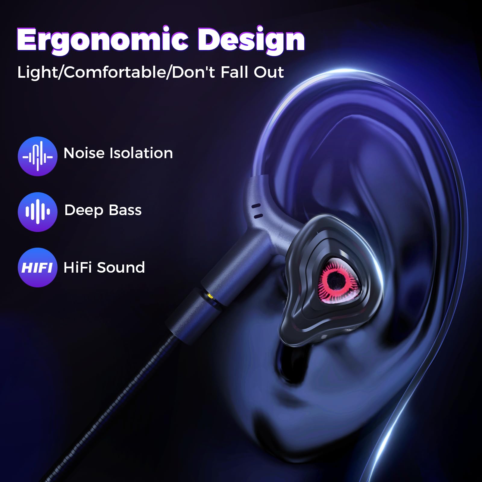 Bluefire Wired Gaming Earbuds With Microphone, Deep Bass In-Ear Monitors Earphones, Hifi Noise Cancelling Headphones For Music G