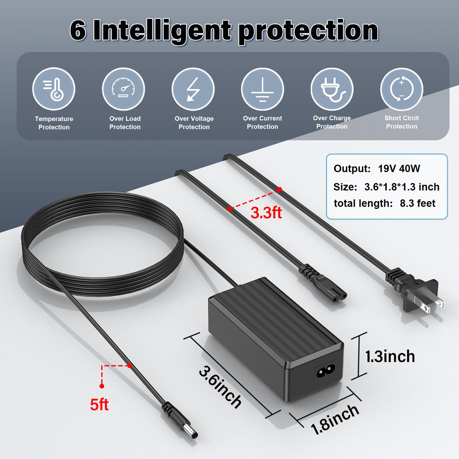 19V 2.1A 2A 1.5A Ac Adapter 19.0V 2.0A Charger Switching Power Supply Dc 19V 2100Ma 2000Ma 1800Ma 1500Ma 1200Ma 1000Ma Cordregul