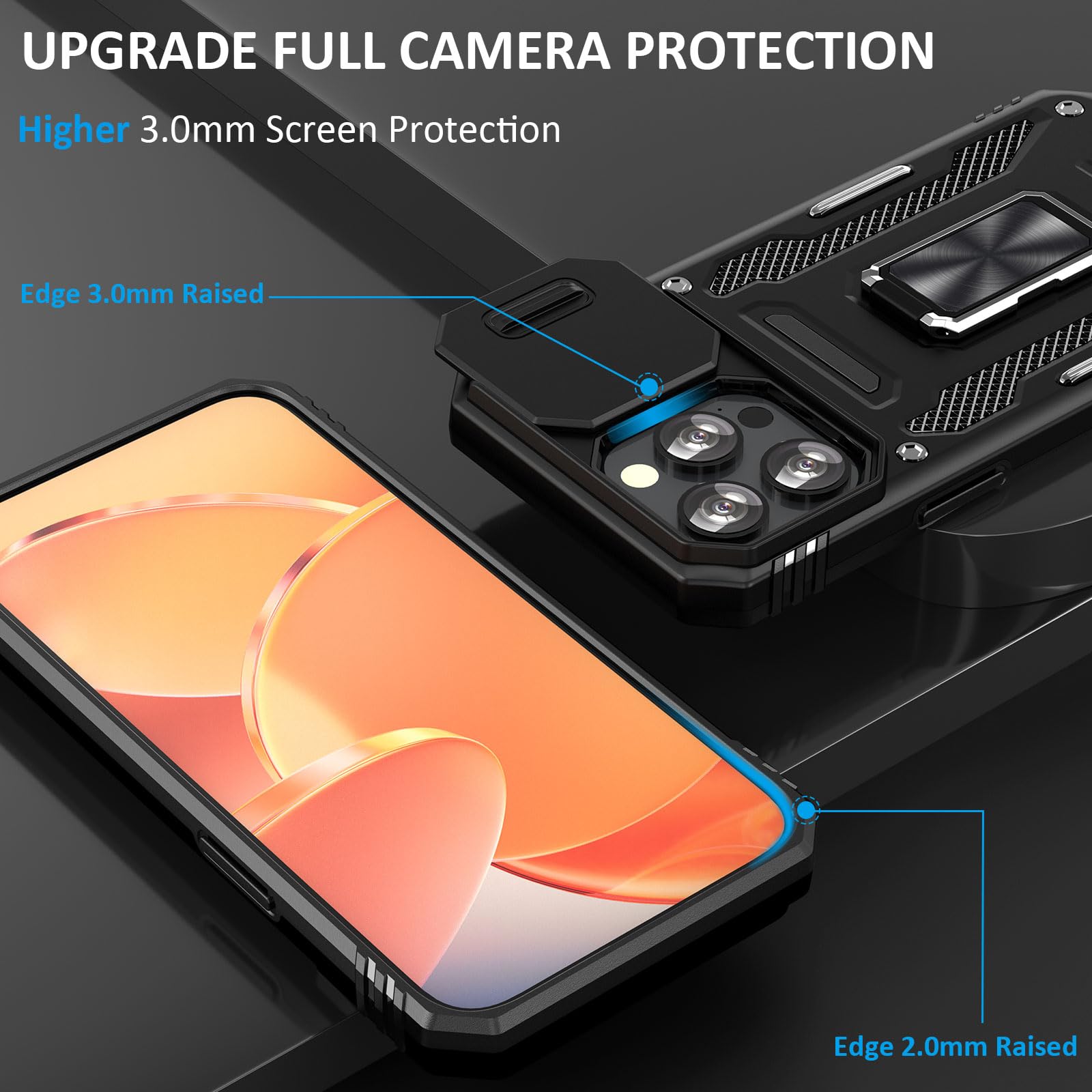 Sefing Case For I Phone 16 Pro Phone Case 16 Pro Case With Camera Cover, With Ring Holder Kickstand, With Magnet Car Mount Funct