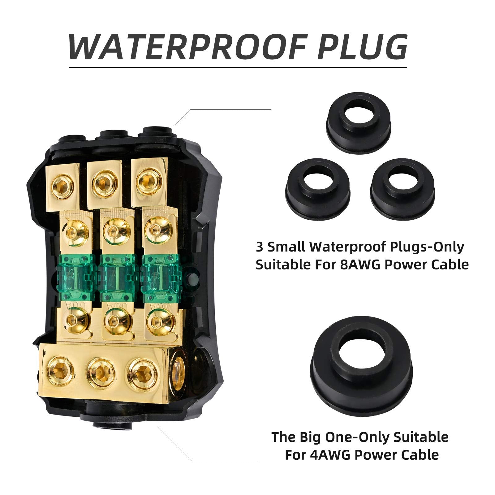 Leigesaudio Copper 0/4 Gauge To 4/8 Gauge 60 Amp Mini Anl 3 Way Fuse Holder Distribution Block