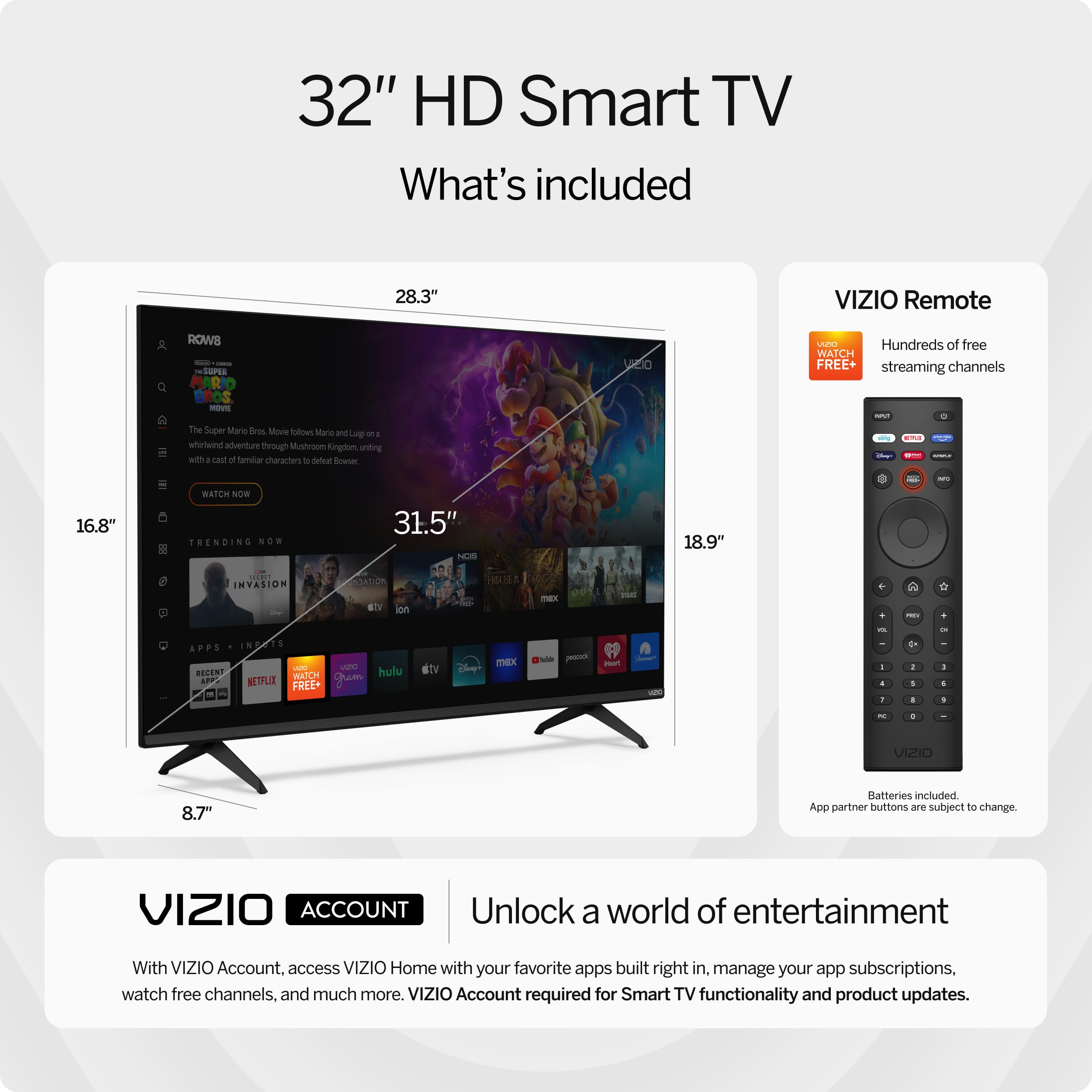 Vizio 32 Inch Hd Smart Tv 720P Led W/Alexa Compatibility, Google Cast Built In, Bluetooth Headphone Capable (Vhd32M 08, New)