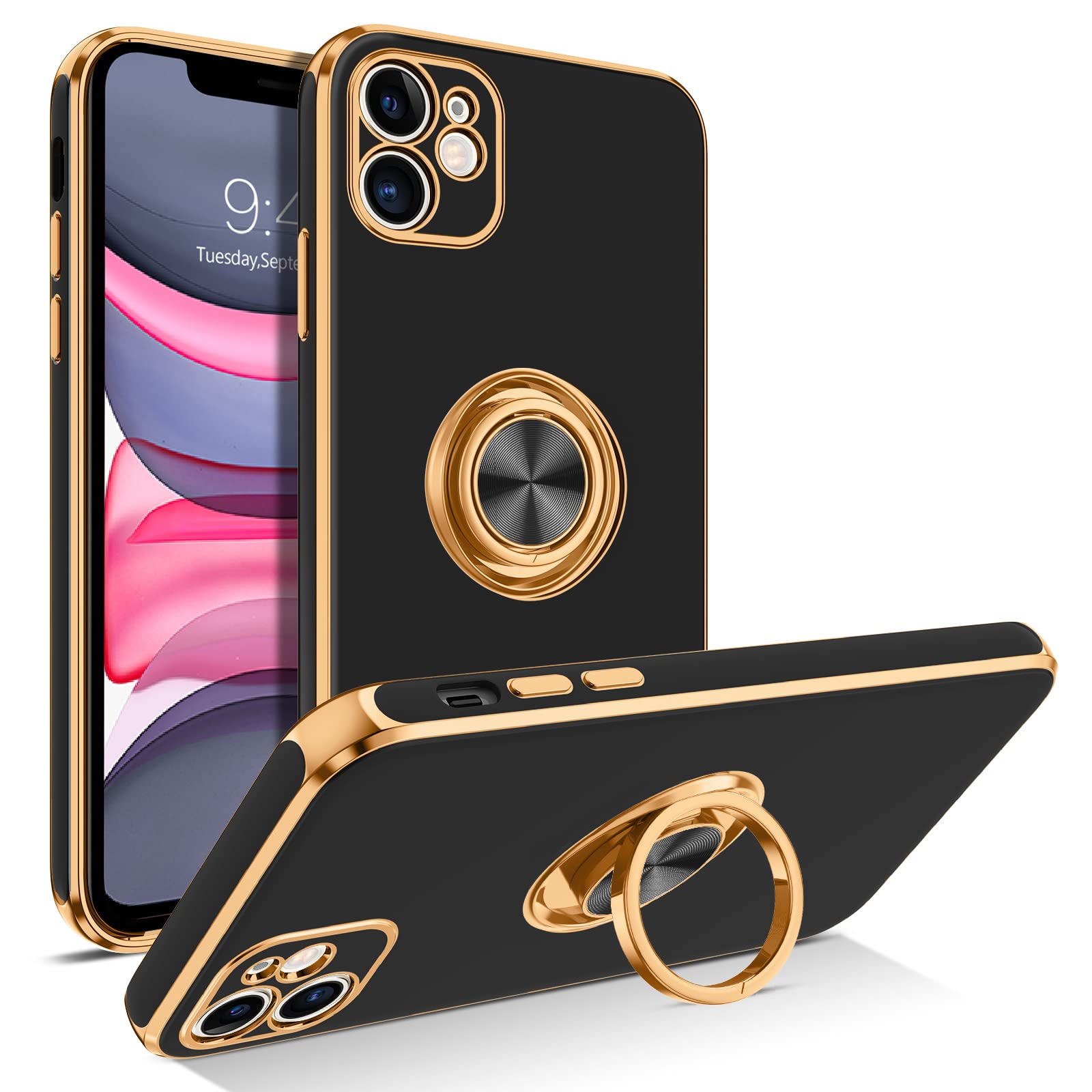 Bentoben For Iphone 11 Case With 360 Ring Holder, Shockproof Slim Kickstand Magnetic Support Car Mount Women Men Non Slip Protec