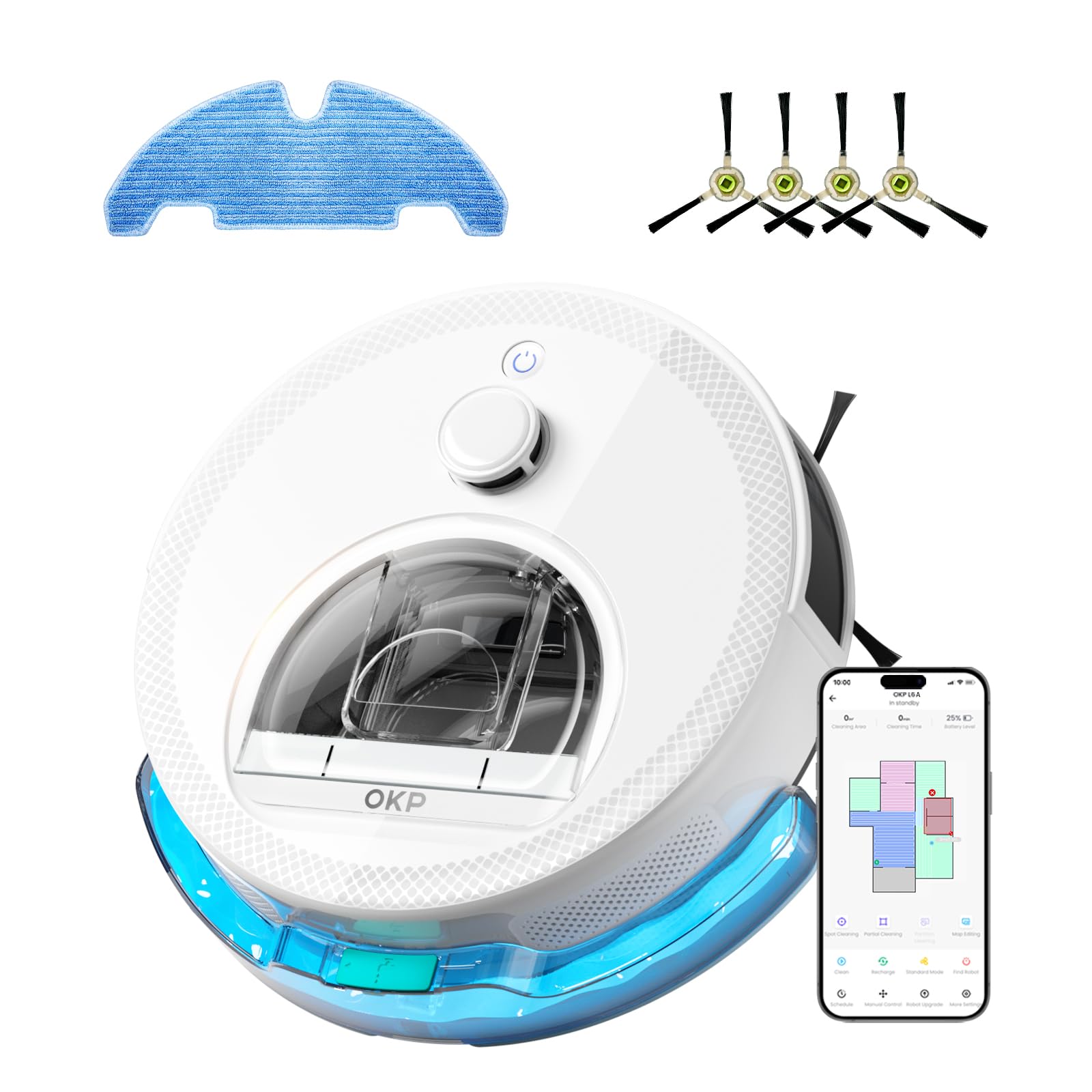 OKP L6 Aqua Robot Vacuum and Mop, 6000Pa Suction with LiDAR Navigation, 150 Mins Max, 190 PSD Obstacle Avoidance, App & Alexa Co