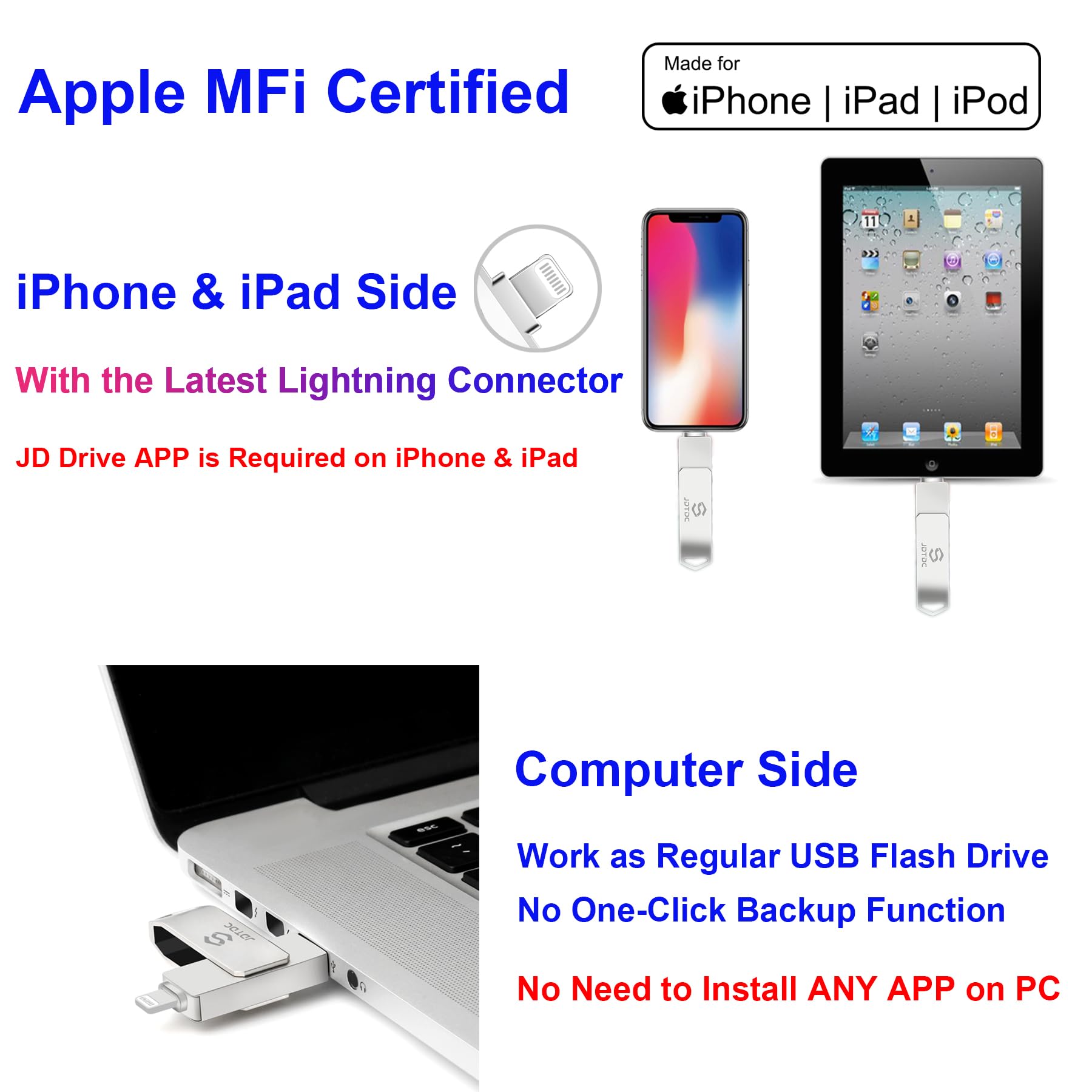 Jsl Jdtdc Mfi Certified 512Gb Photo Stick For Iphone Storage Iphone Memory Iphone Usb For Photos Iphone Usb Flash Drive Memory F