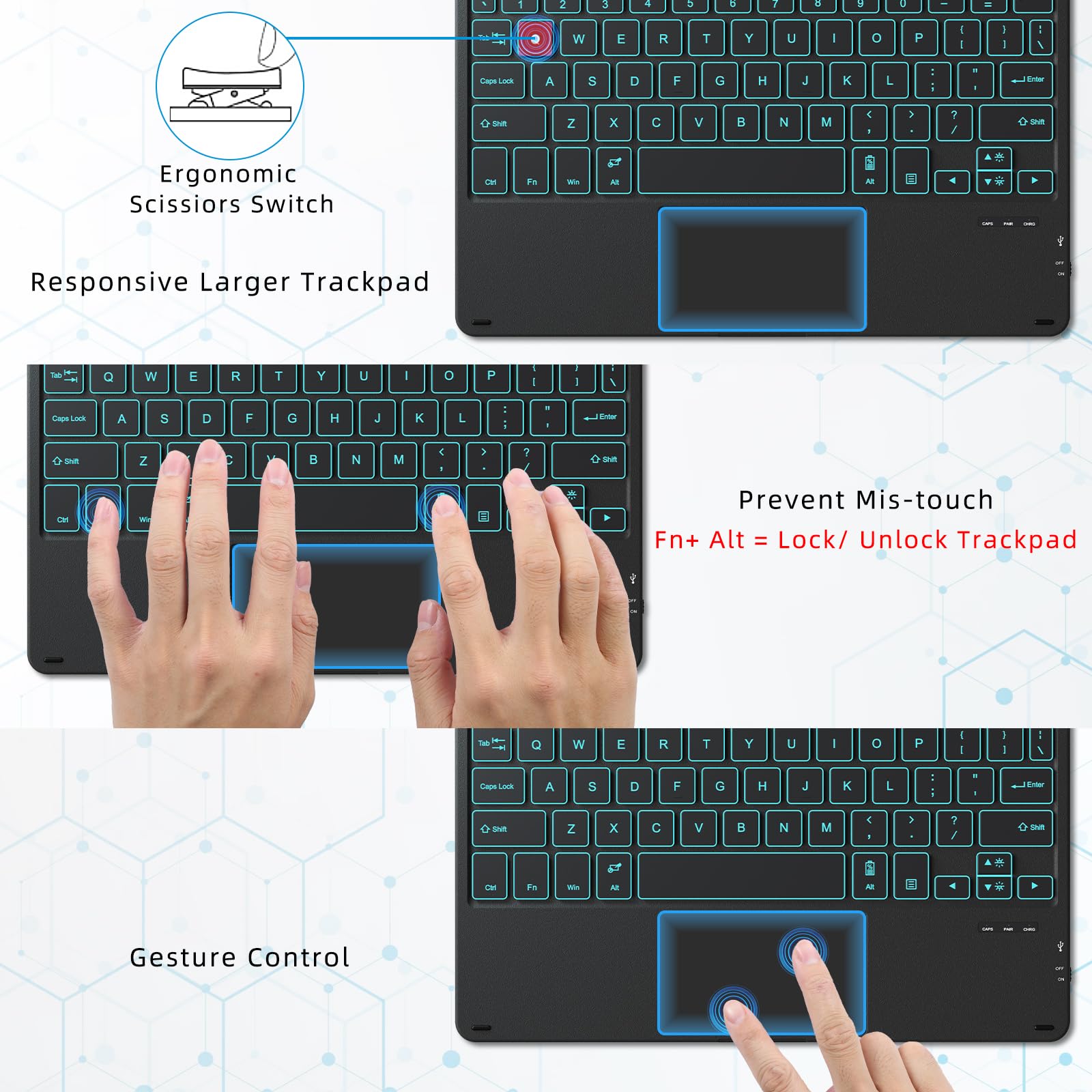 Qulose Keyboard Case For Surface Go (3/2/1)   Black, 7 Color Backlight, Magnetic Detachable, Rechargeable Bluetooth Keyboard Wit