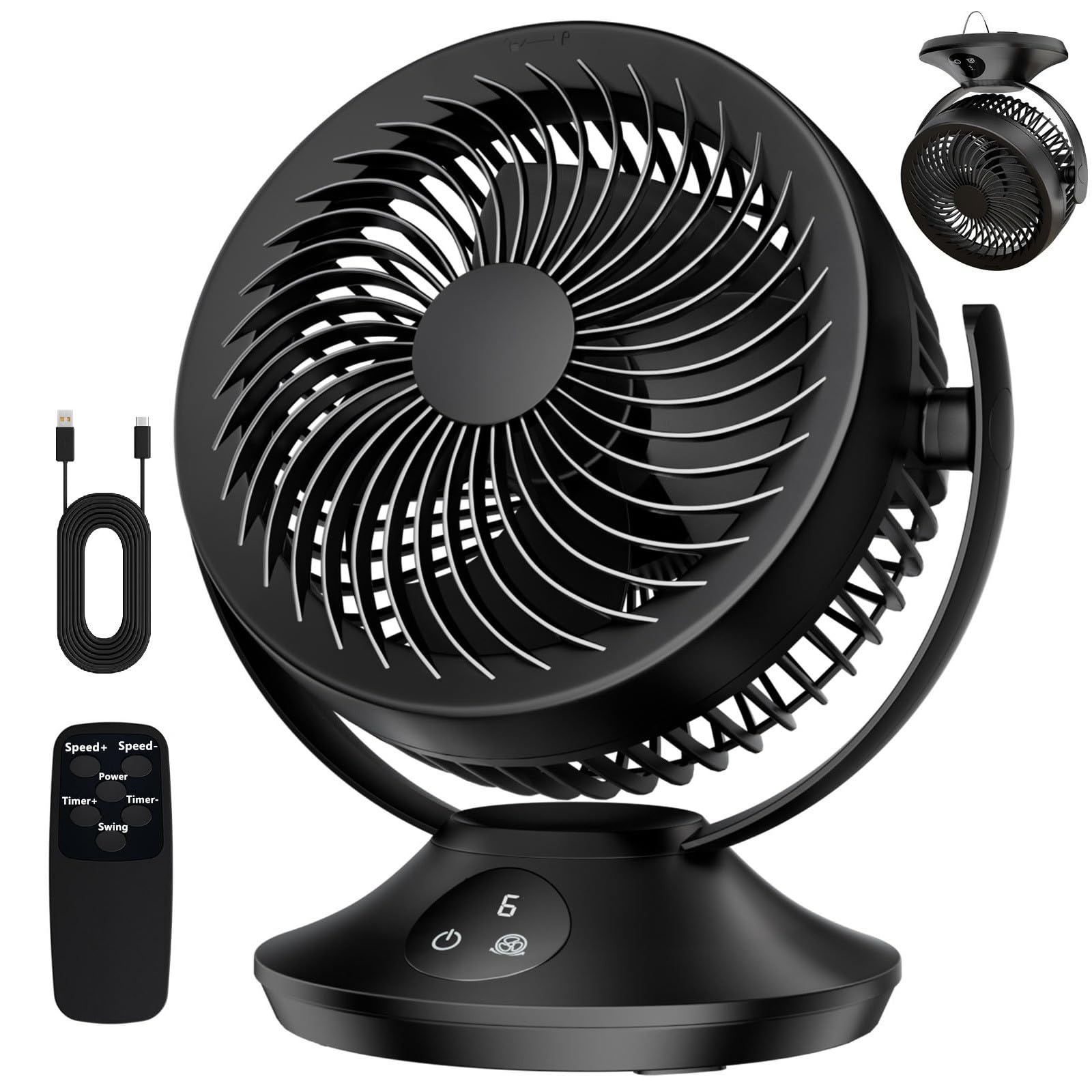 Pisliou 12000Mah Rechargeable Desk Fan,Portable Air Circulator Fan 6 Speeds,Timing, 360 Tilt,90 Oscillating Table Fan,Small Quie