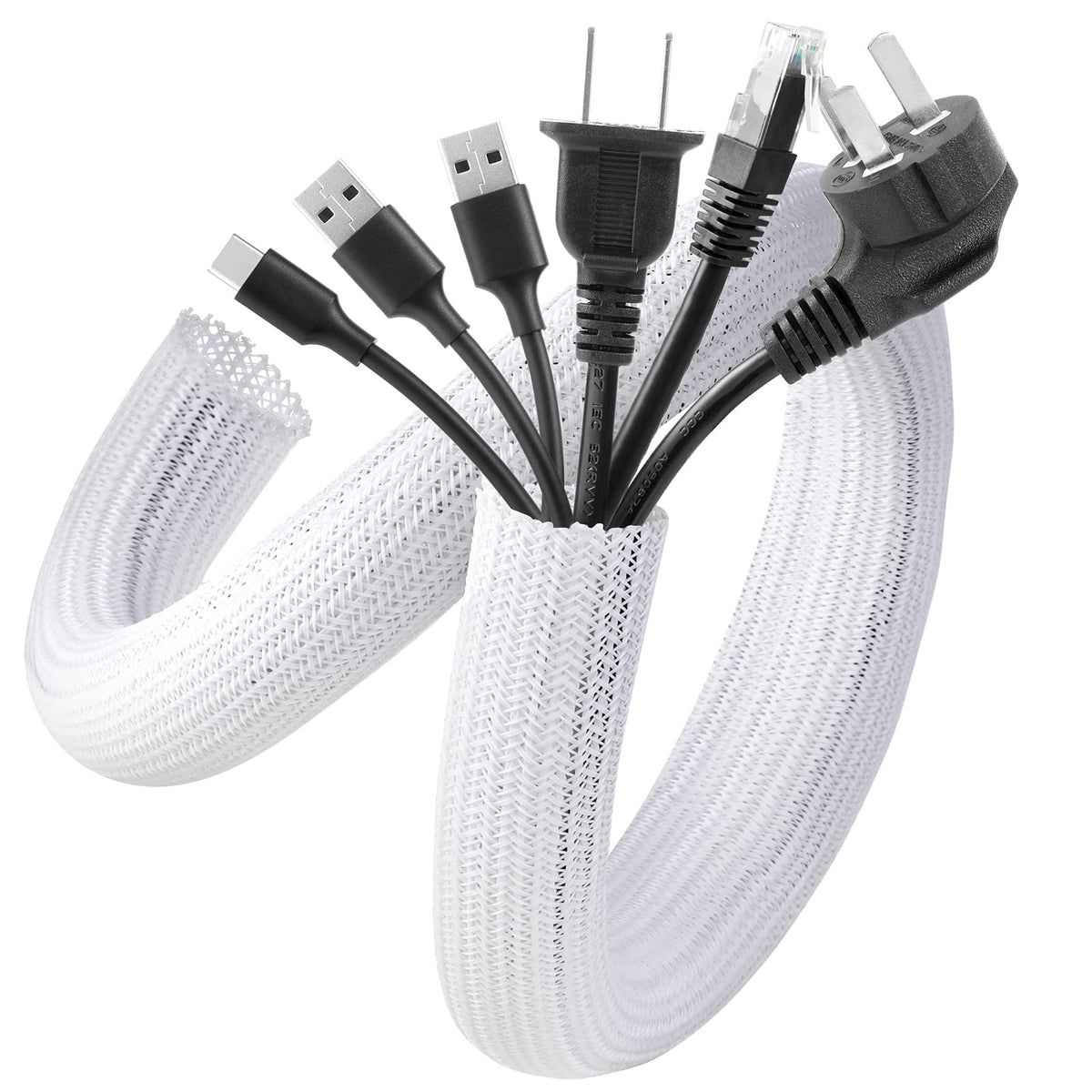 Agptek White Cable Sleeve Cover, 6.6Ft   1.2 Inch Inch Cord Management Wire Organizer Under Desk, Home Office Computer Wire Cove