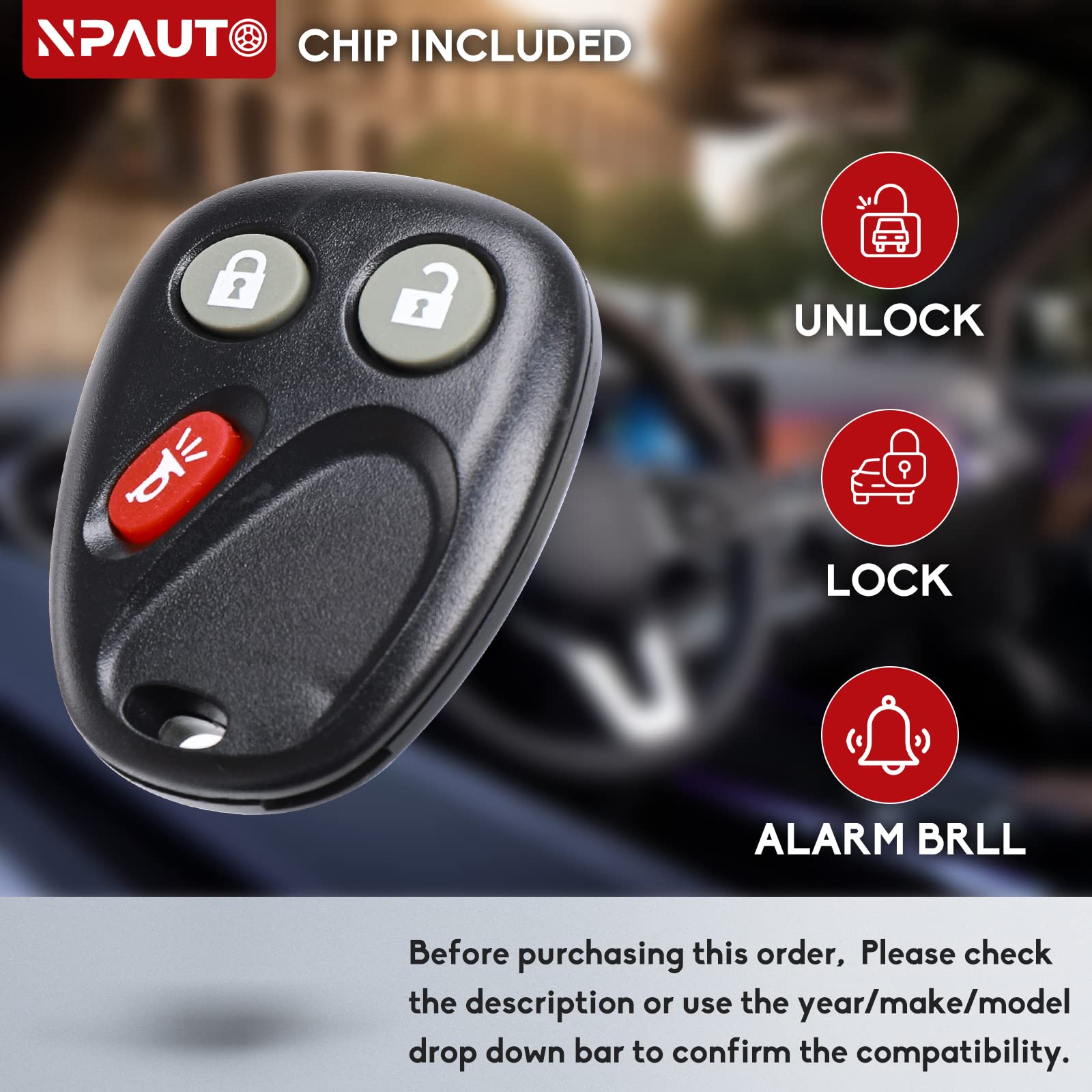 Npauto Key Fob Fits For Chevy Trailblazer Gmc Envoy 2002 2003 2004 2005 2006 2007 2008 2009, Buick Rainier 04 07, Isuzu Ascender