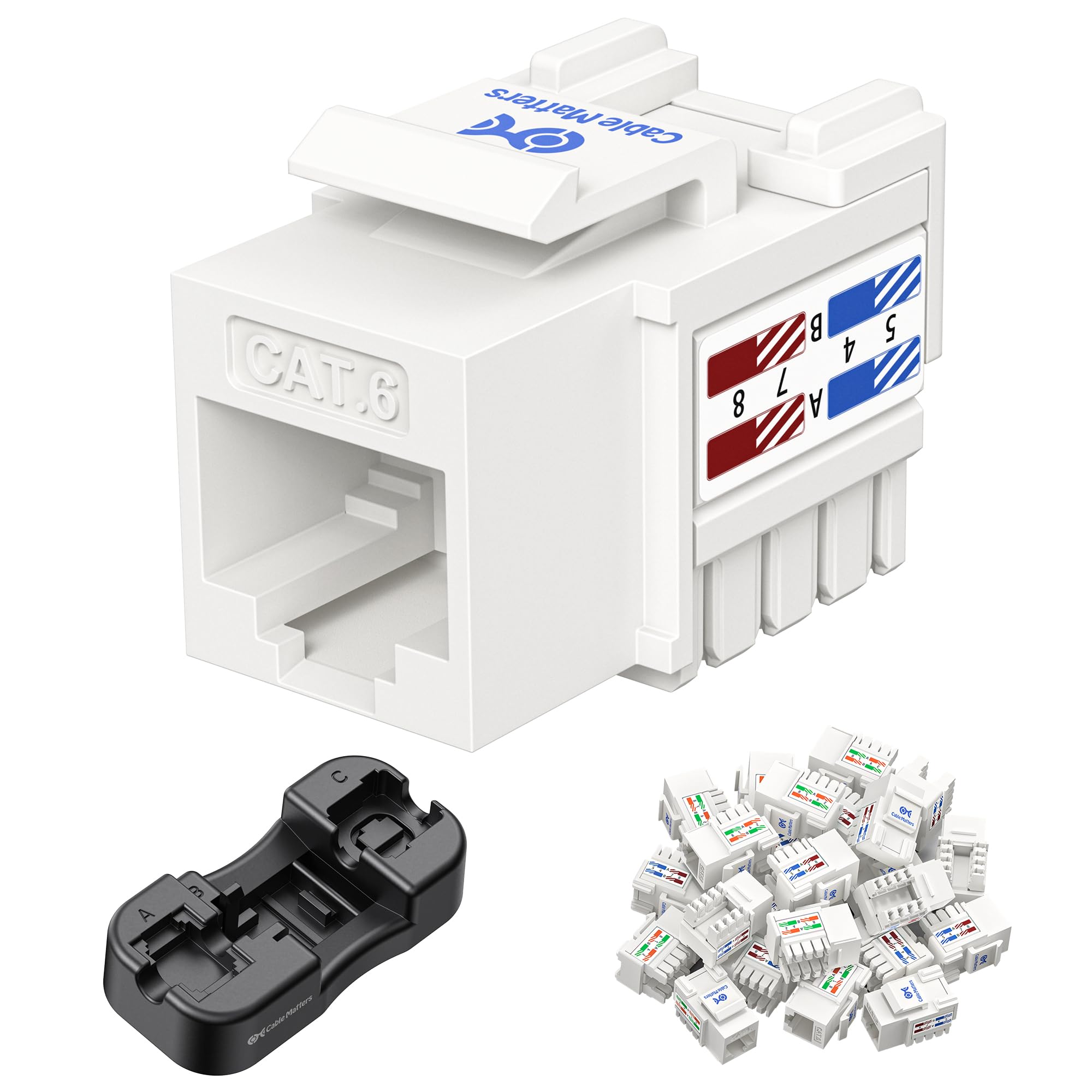Cable Matters [UL Listed] 25 Pack 10Gbps Cat6 Keystone Jacks, RJ45 Keystone Jack, Ethernet Keystone Jack in White with Keystone Punch Down Stand for Patch Panel and Wall Plate