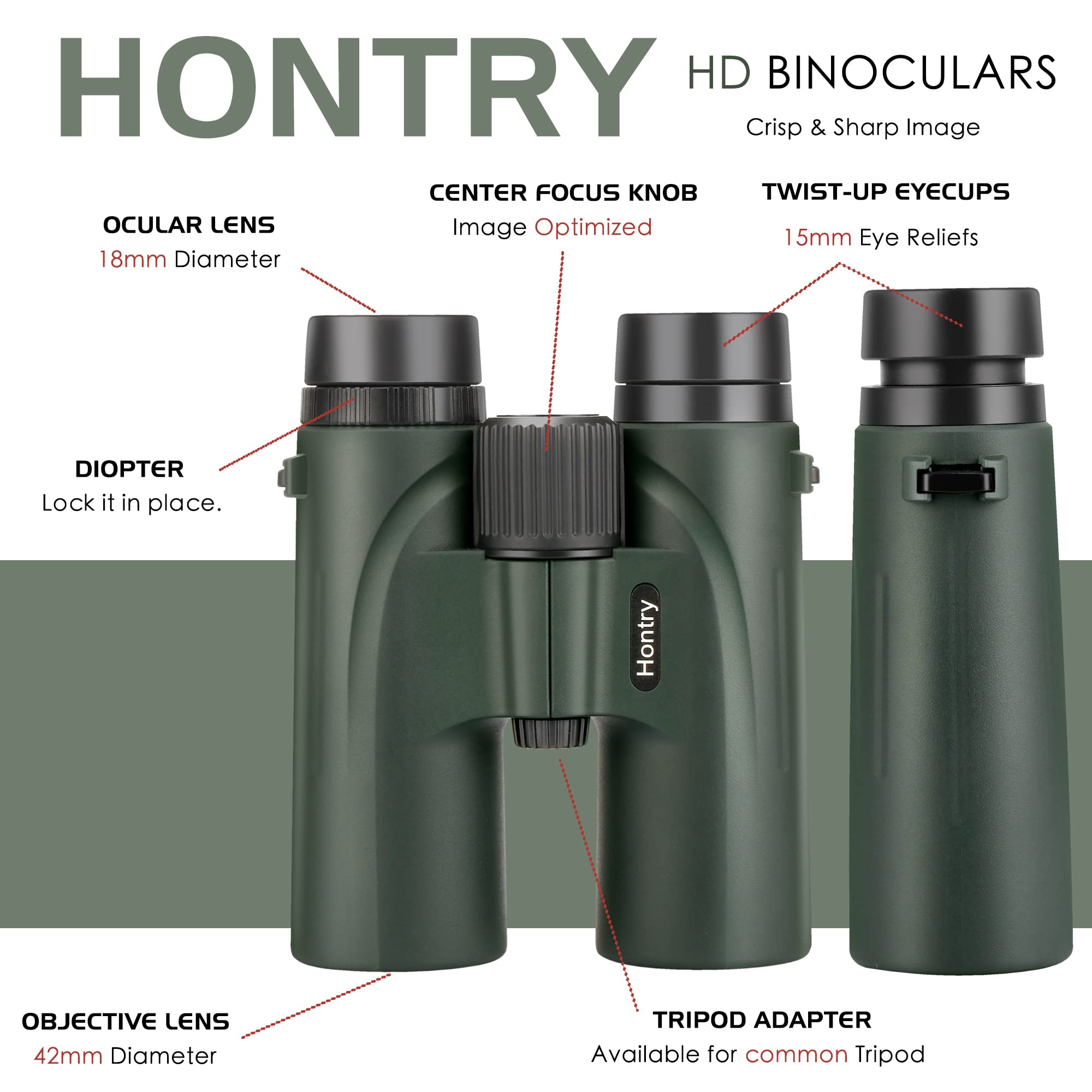 Hontry 8X42 Hd Binoculars, Ipx6 Completely Waterproof Binoculars For All Outdoor Activities, Weathers And Seasons