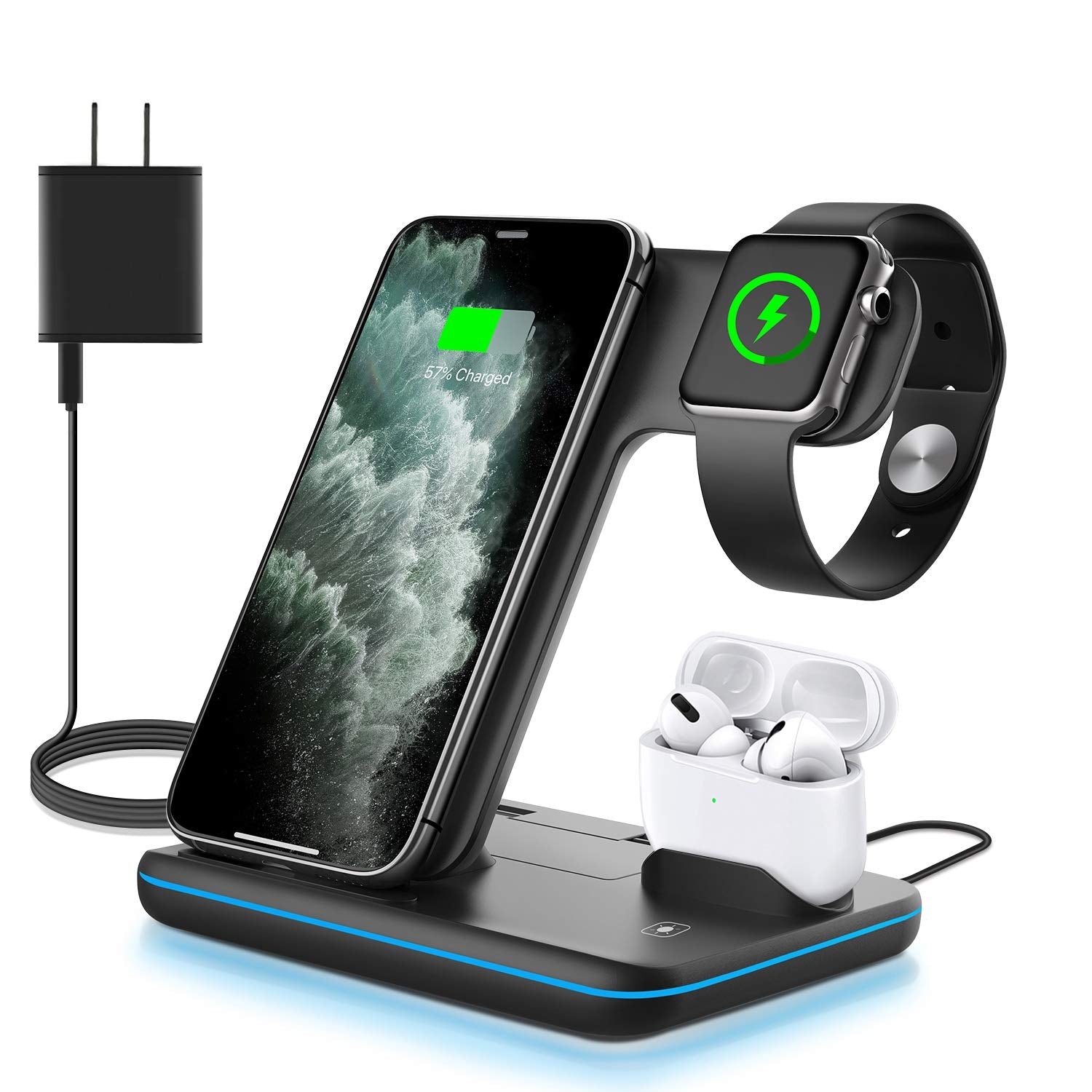 Waitiee Wireless Charger 3 In 1, 15W Fast Charging Station For Apple Watch 9/8/Ultra/Se/7/6/5/4/3/2/1, For Airpods 3/2/1/Pro, Fo