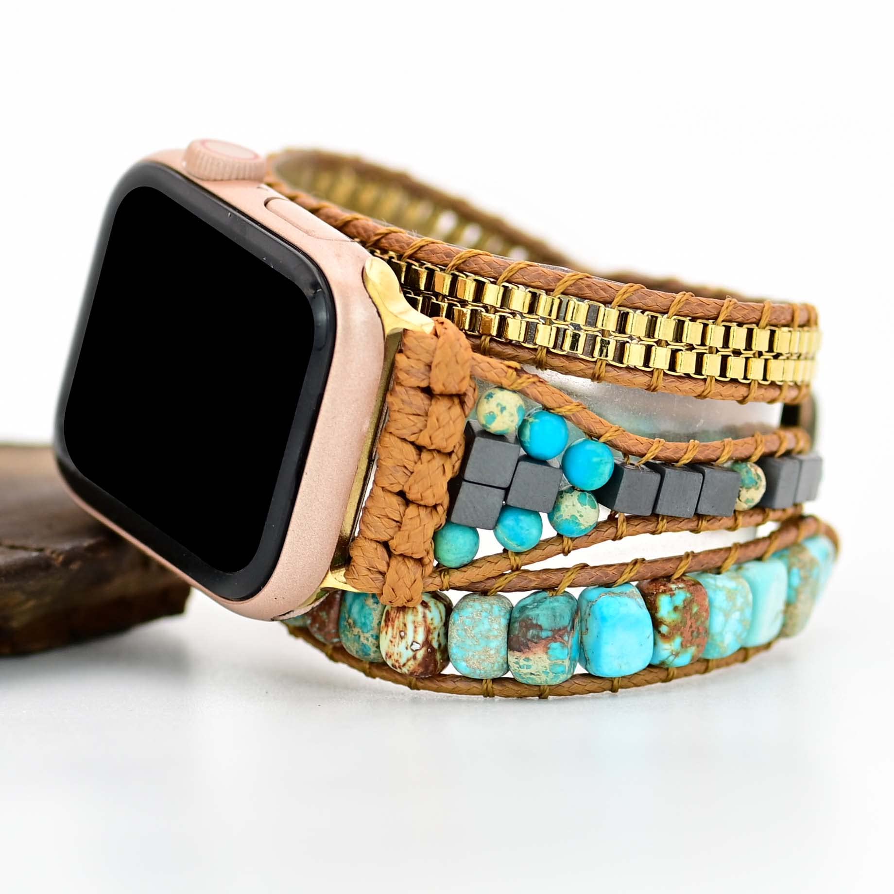 Somesame Compatible With Apple Watch Band 42Mm 44Mm 45Mm 46Mm 49Mm Women Boho Beaded Bracelets,Multilayer 3 Wraps Natural Turquoise Stone Handmade Strap For Iwatch Series 10 9 8 7 6 5 4 3 2 Se Ultra