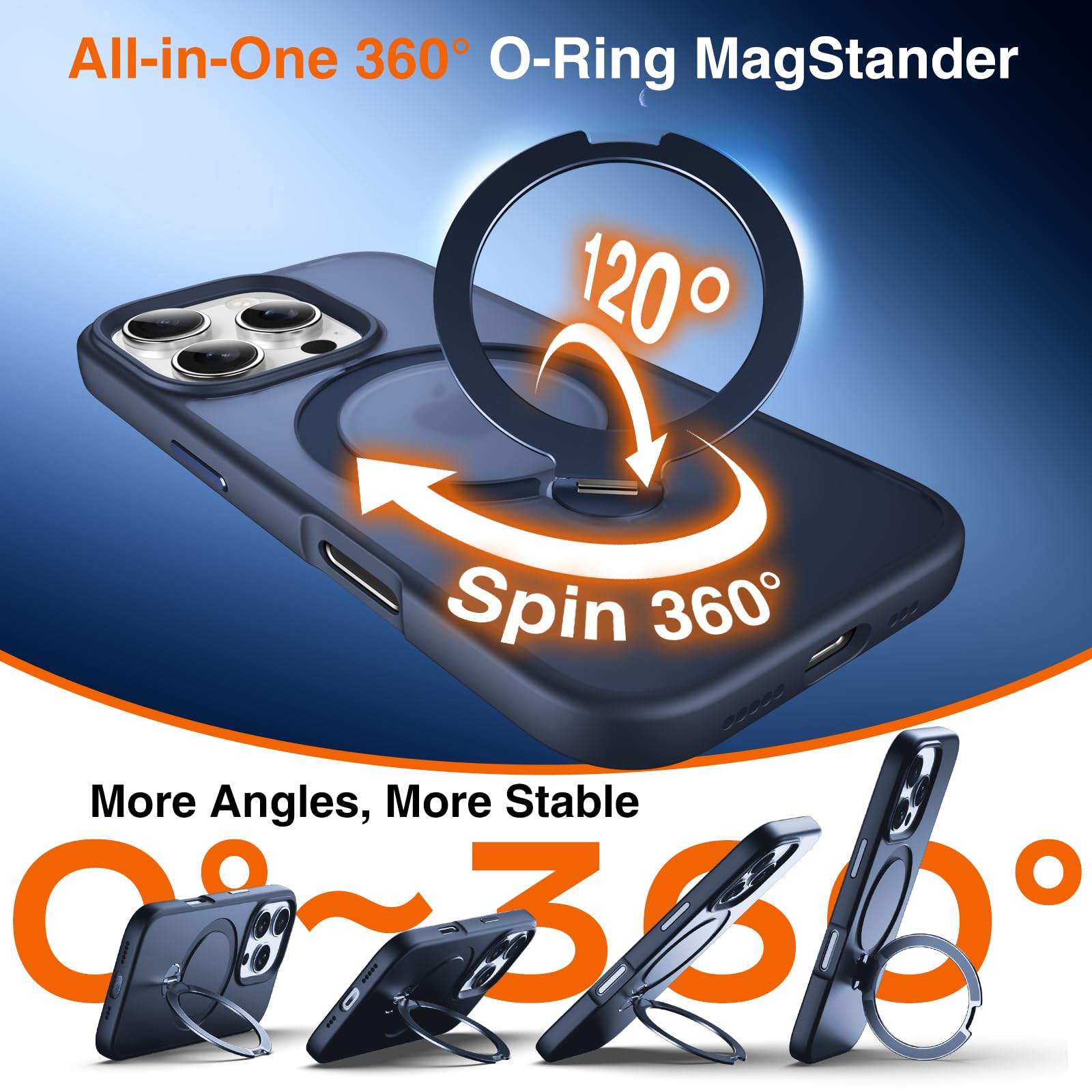 Chicfun 360 O-Ring Magstander For Iphone 14 Pro Max Case With Magnetic Kickstand Ring Holder [Compatible With Magsafe][360Rotate