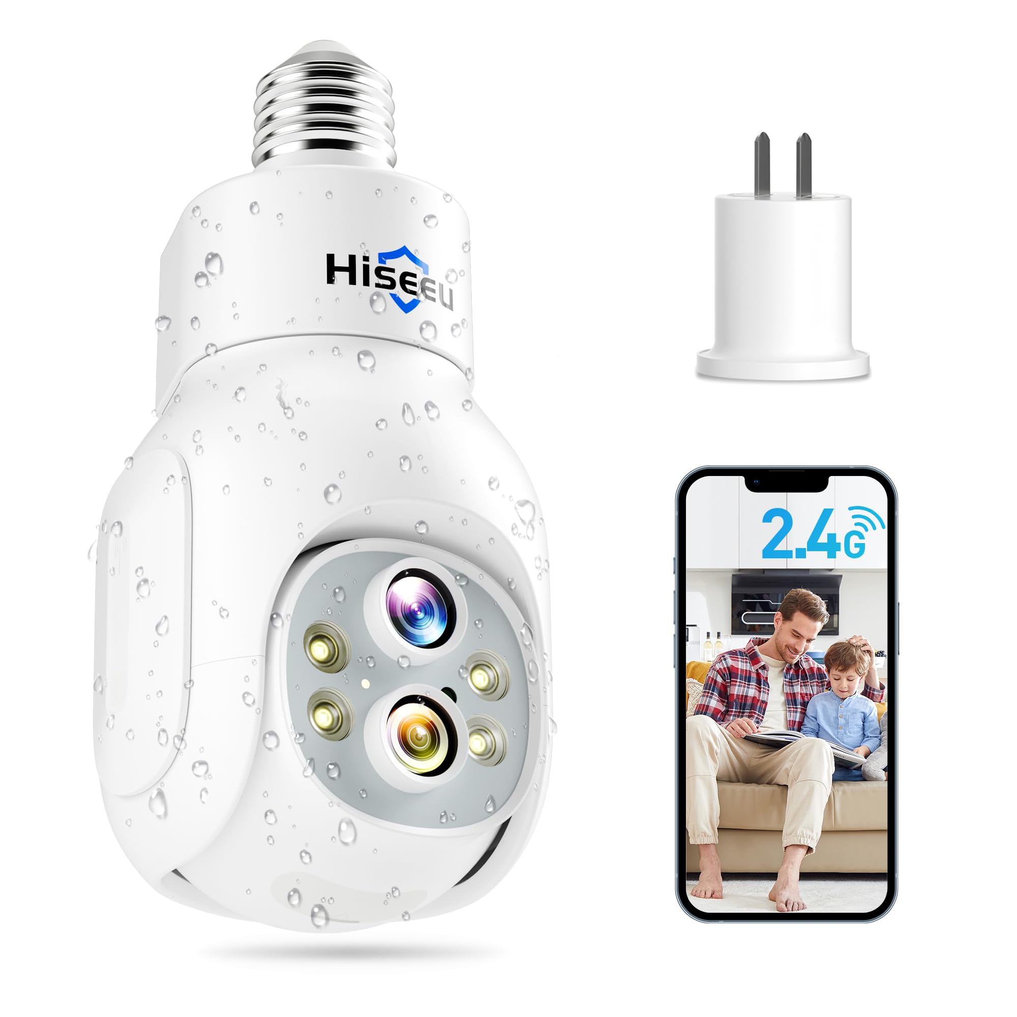 Hiseeu Light Bulb Security Camera Wireless Wifi 2.4Ghz,10X Zoom Ptz Light Socket Security Camera Waterproof, 2 Way Audio, Auto T