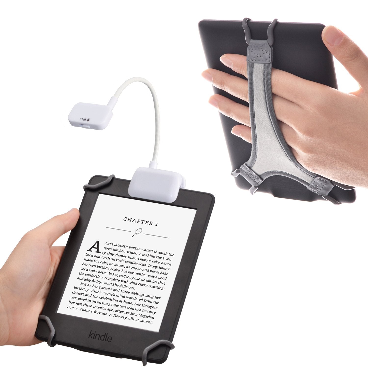 Tfy Clip On Led Reading Light With 2 Levels Of Lumen Intensity For Kindle, Other E Readers, Tablets, Books Plus Bonus Hand Strap