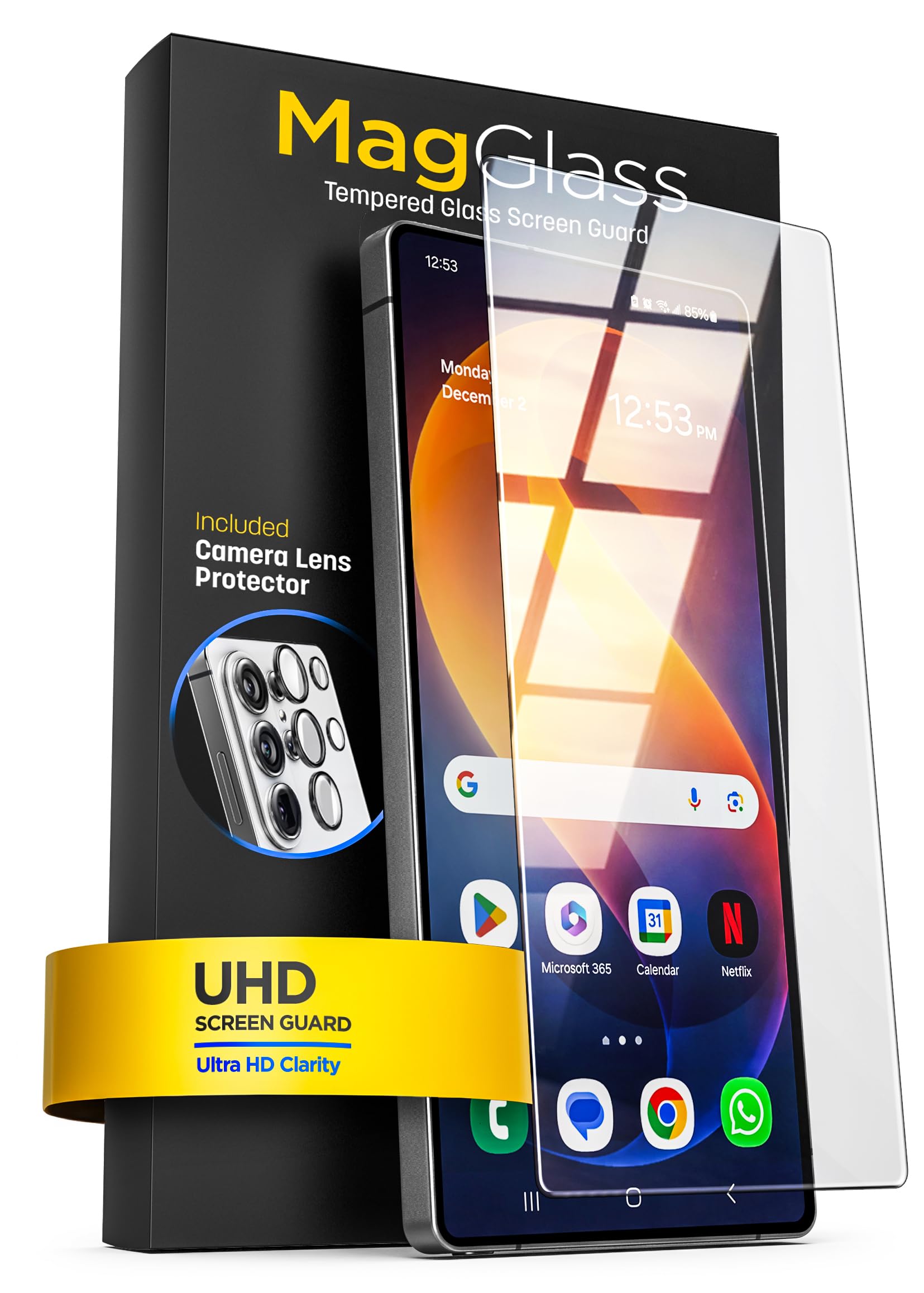 magglass for Samsung Galaxy S26 Ultra Tempered Glass Screen Protector [Fingerprint Compatible] with Individual Lens Protectors (