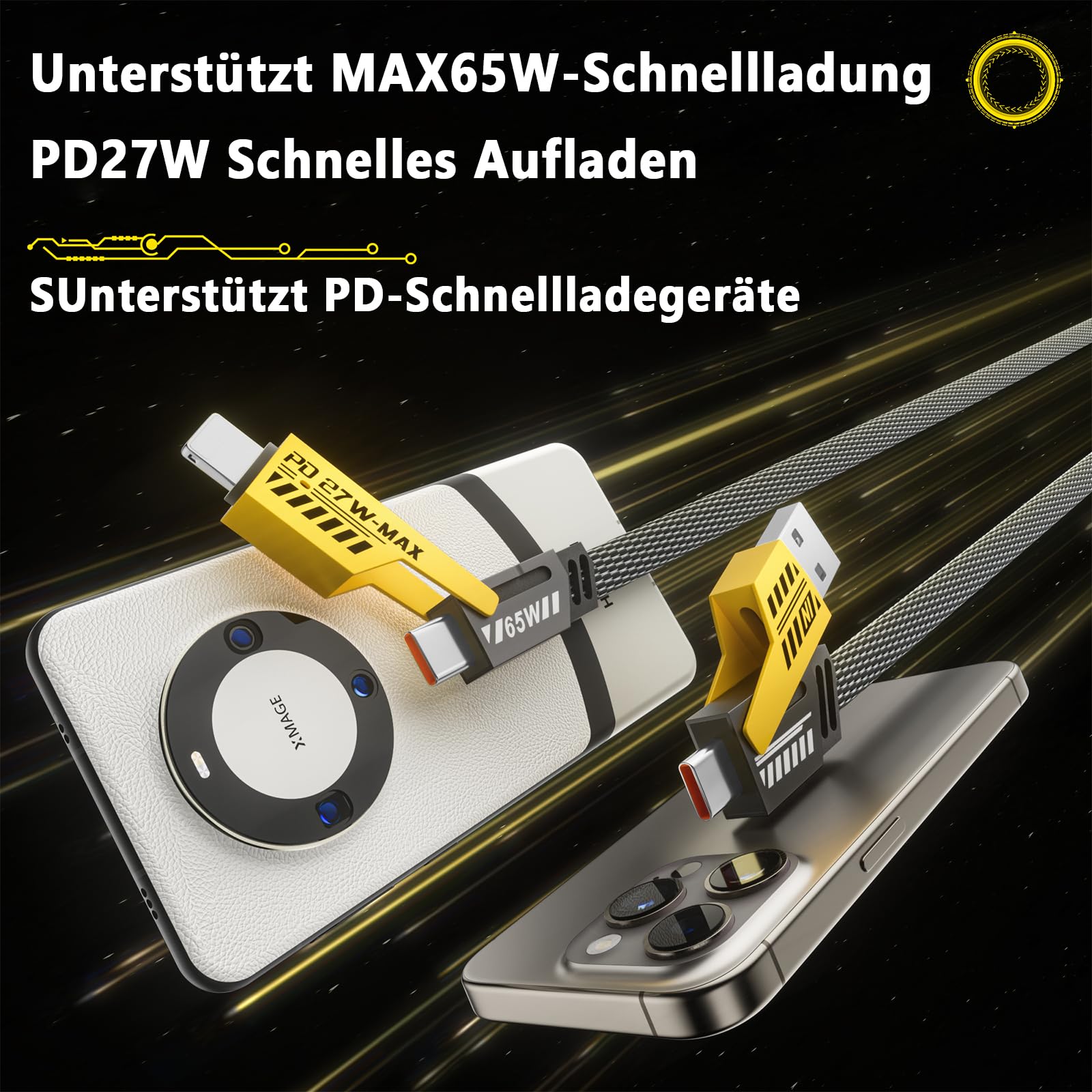 Gartmost 2Pack 4 In 1 Fast Charging Cable, Transferring Data, 6.65 Ft, Braided Cable 65W, Usb C Usb A And Ip, Multiple Charging