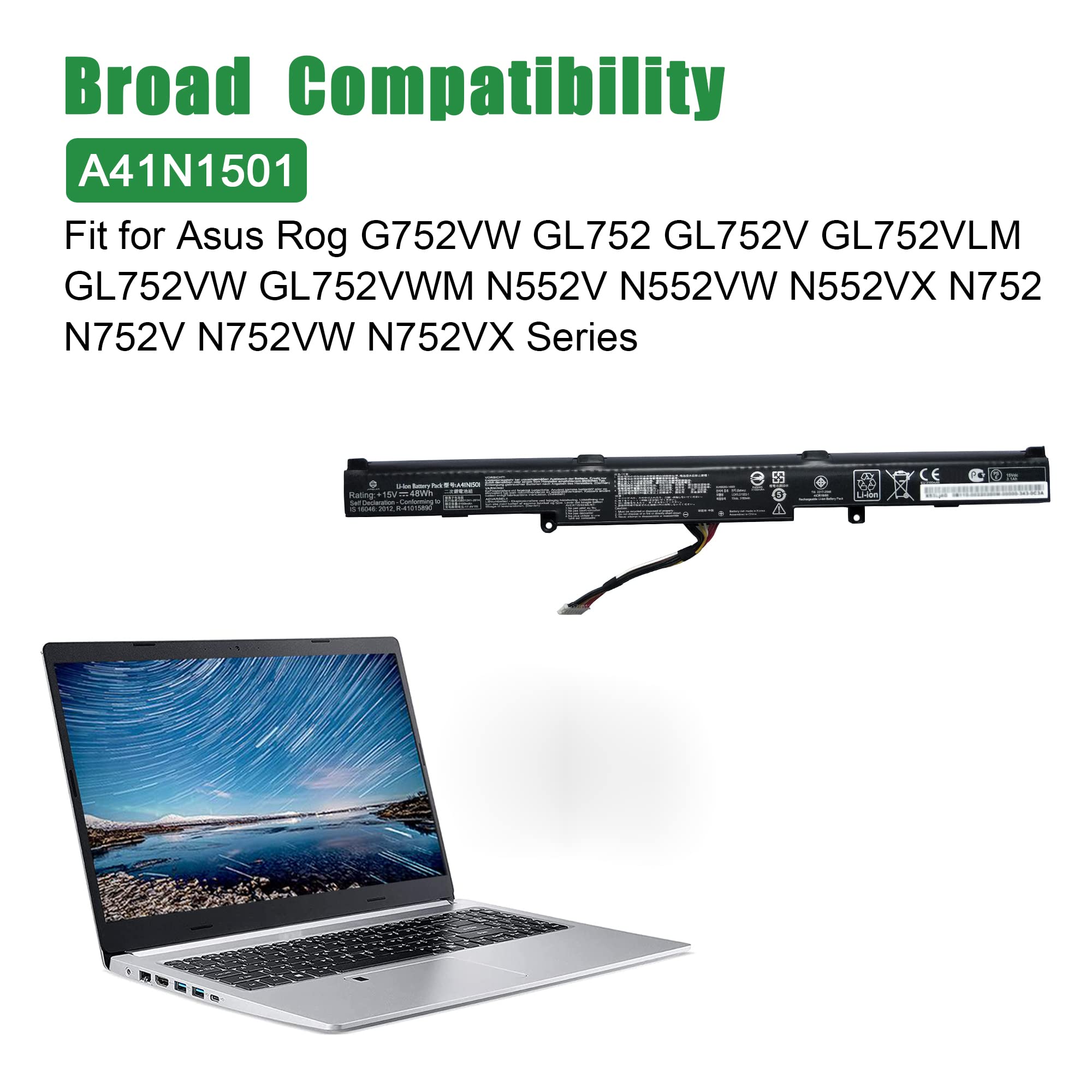 Jiazijia A41N1501 Laptop Battery Replacement For Asus Rog G752Vw Gl752 Gl752Jw Gl752V Gl752Vlm Gl752Vw Gl752Vw Dh74 Gl752Vwm N55